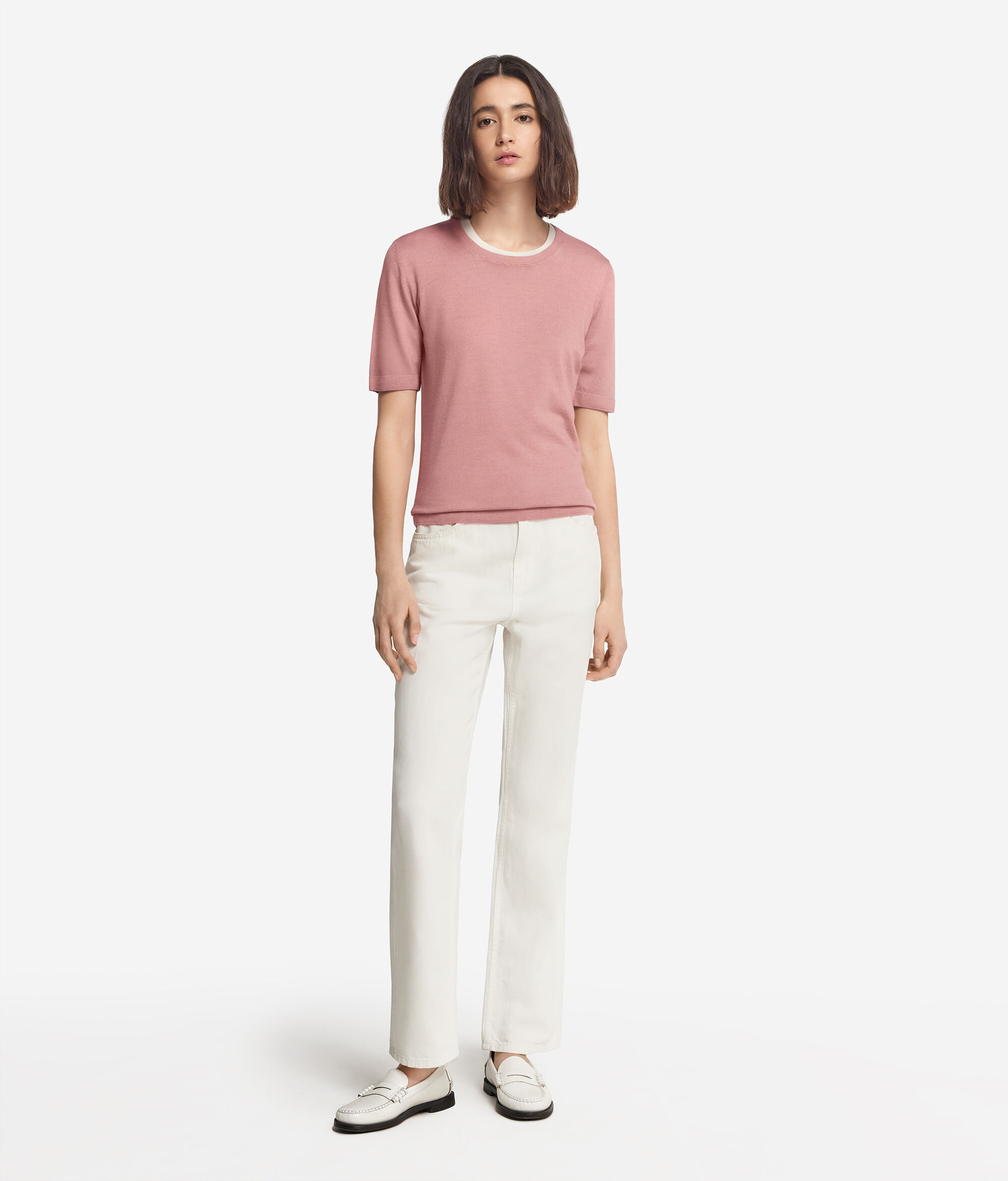 T-shirt com Decote Redondo Mangas curtas em Ultrafine Cashmere