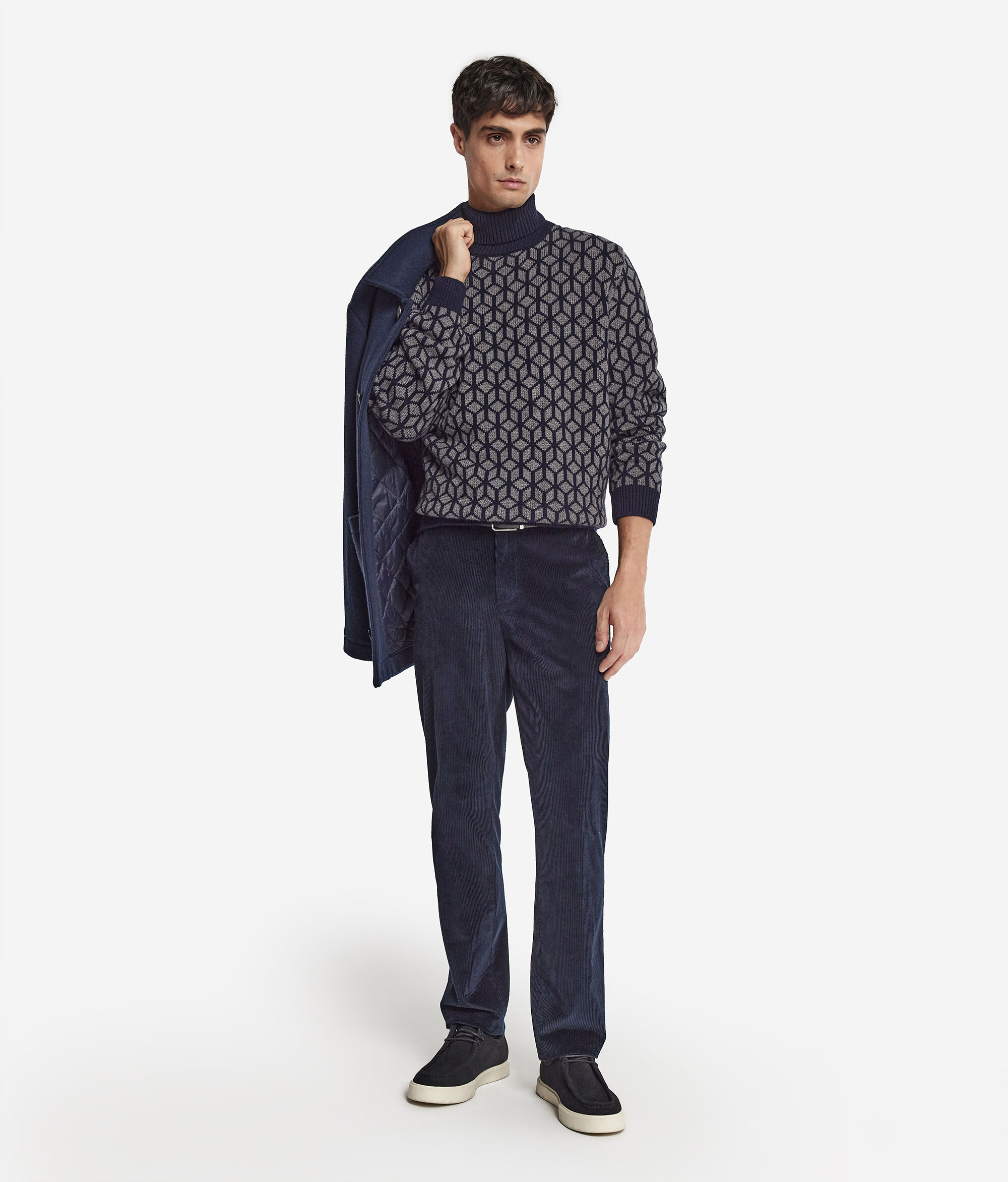Jacquard Cashmere Turtleneck Jumper with Optical Motif
