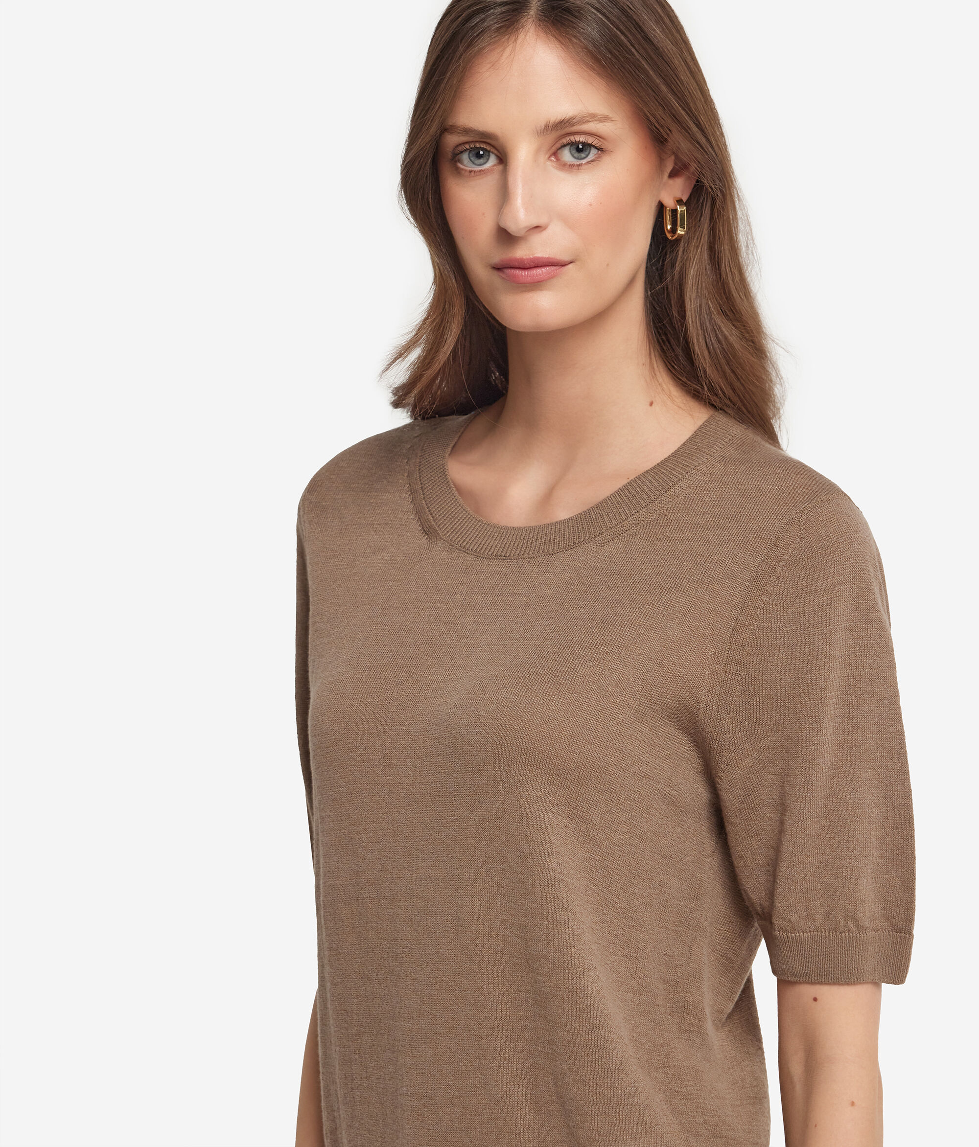 T-shirt à col rond en lin et coton