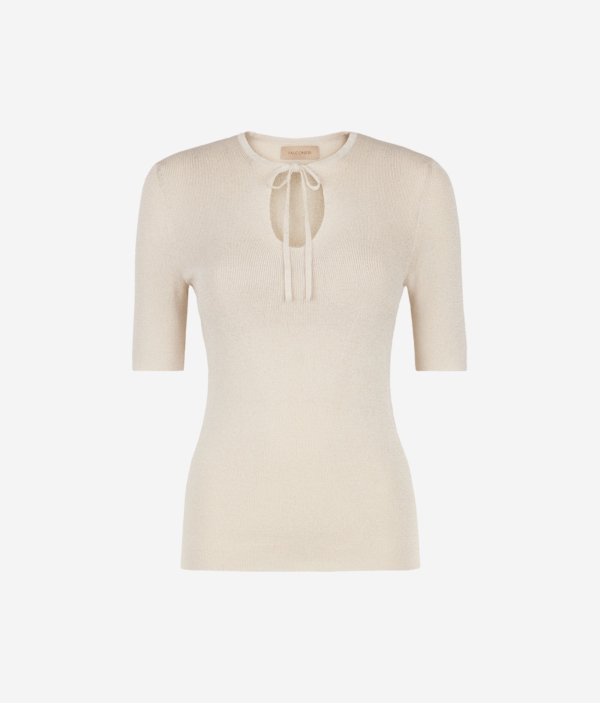 Short-Sleeved Lamé Top with Tie