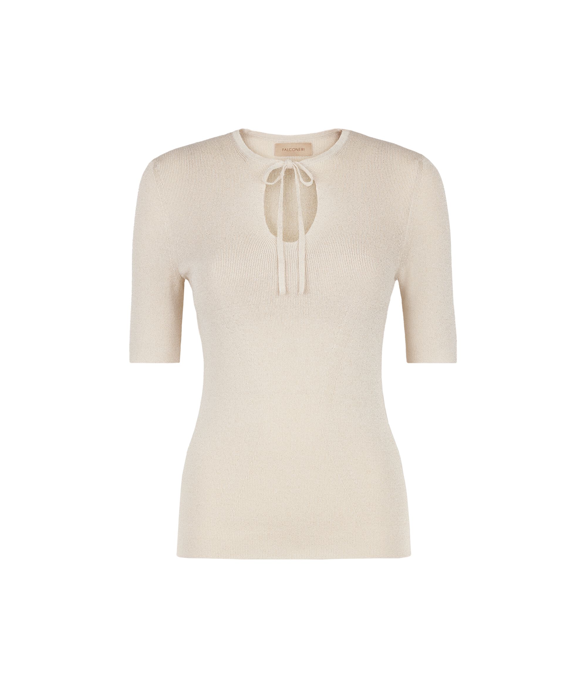 Short-Sleeved Lamé Top with Tie_8052