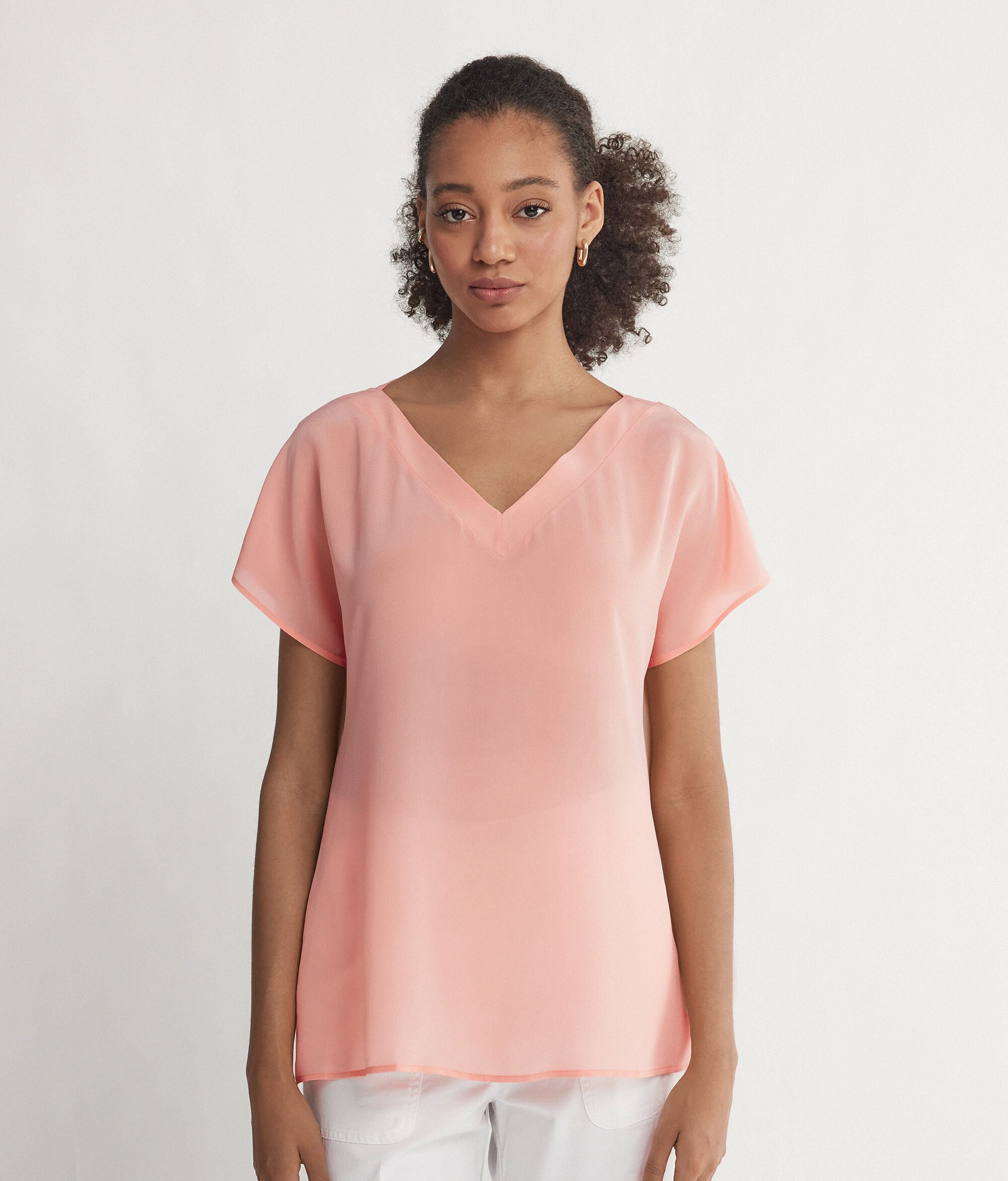 Silk V-Neck Kimono T-Shirt