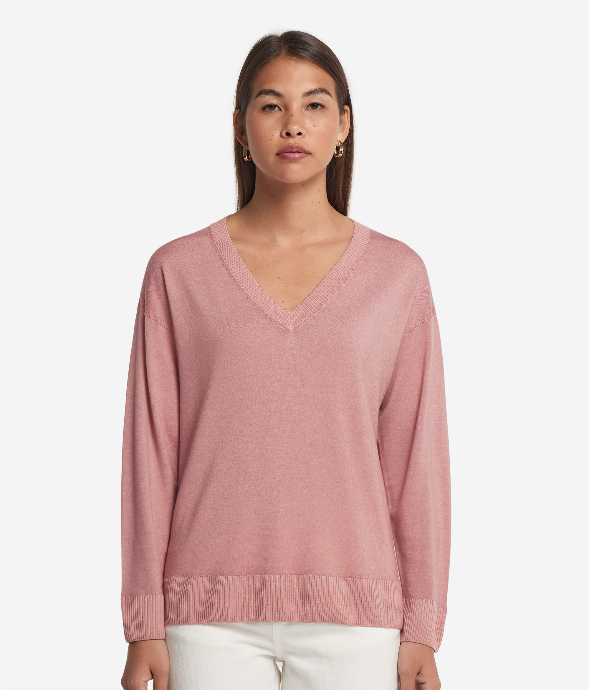 Suéter de cuello de pico de mujer de Cashmere Ultrafine