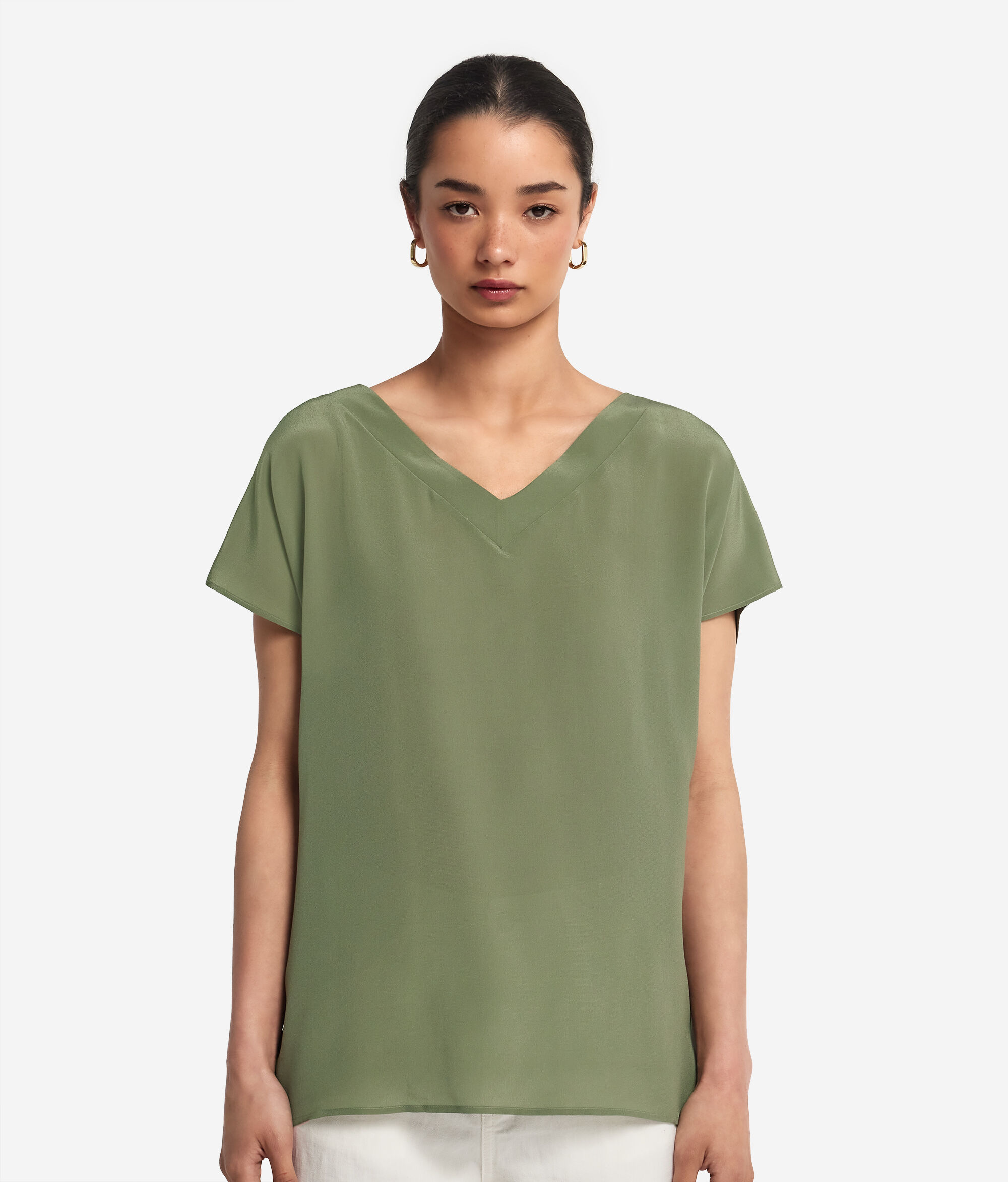 Silk V-Neck Kimono T-Shirt