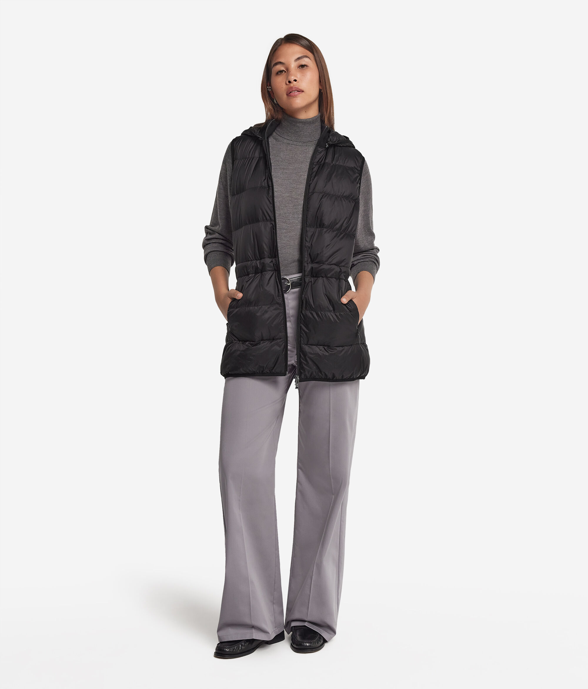 カシミヤ ドローストリング付き ダウンベスト