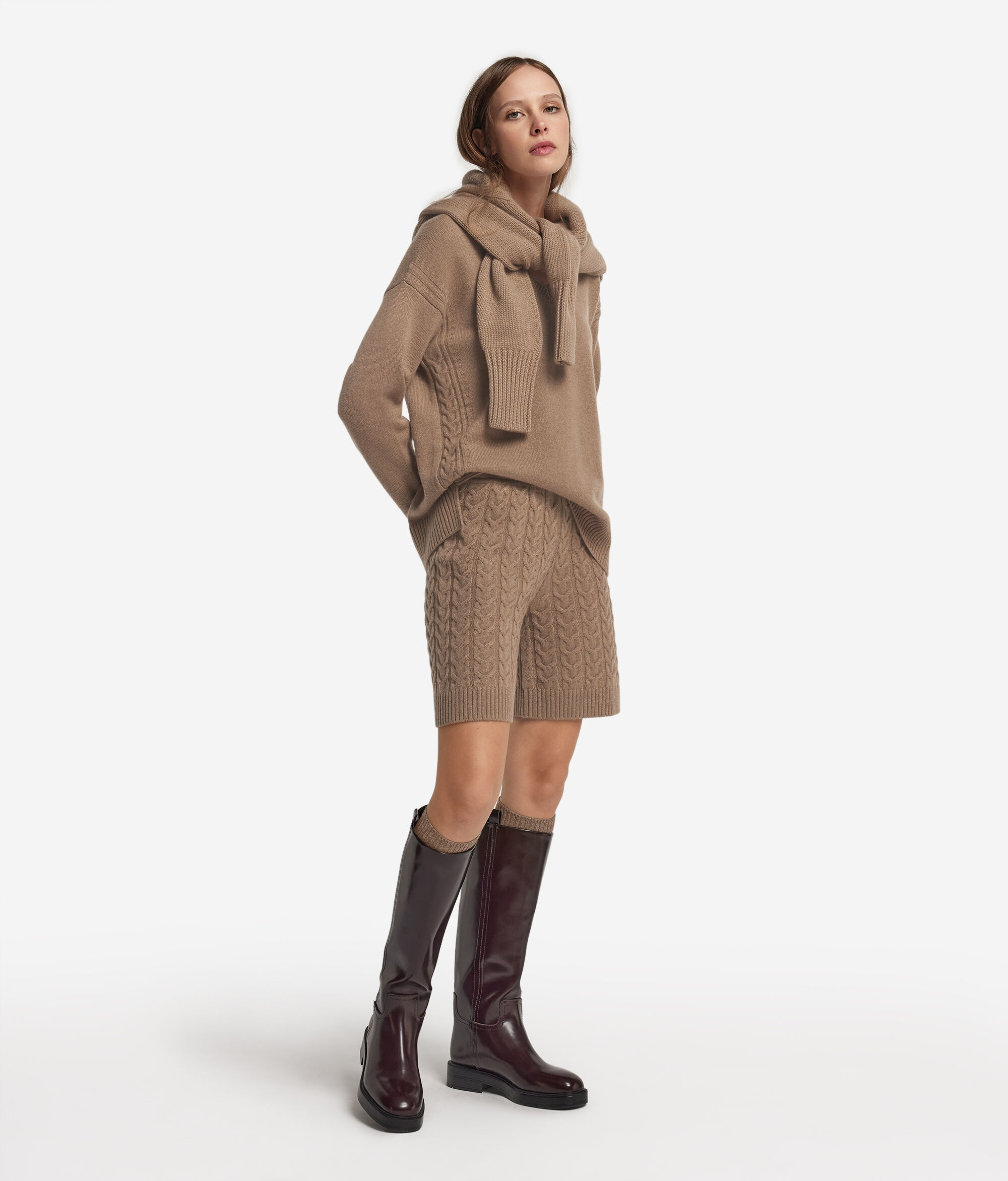 Shorts mit Zopfmuster aus Kaschmir Ultrasoft