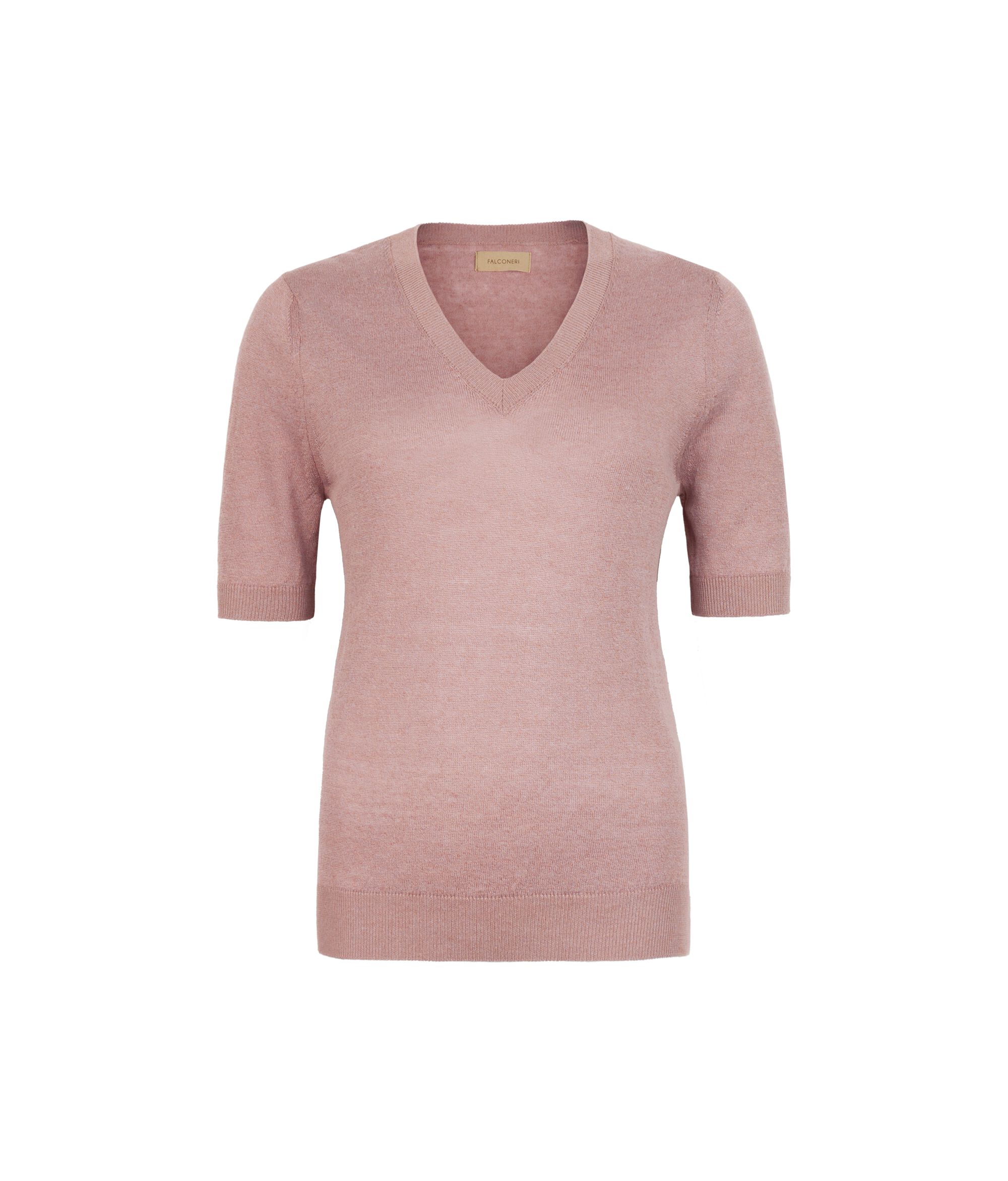 T-Shirt mit V-Ausschnitt aus Leinen und Baumwolle