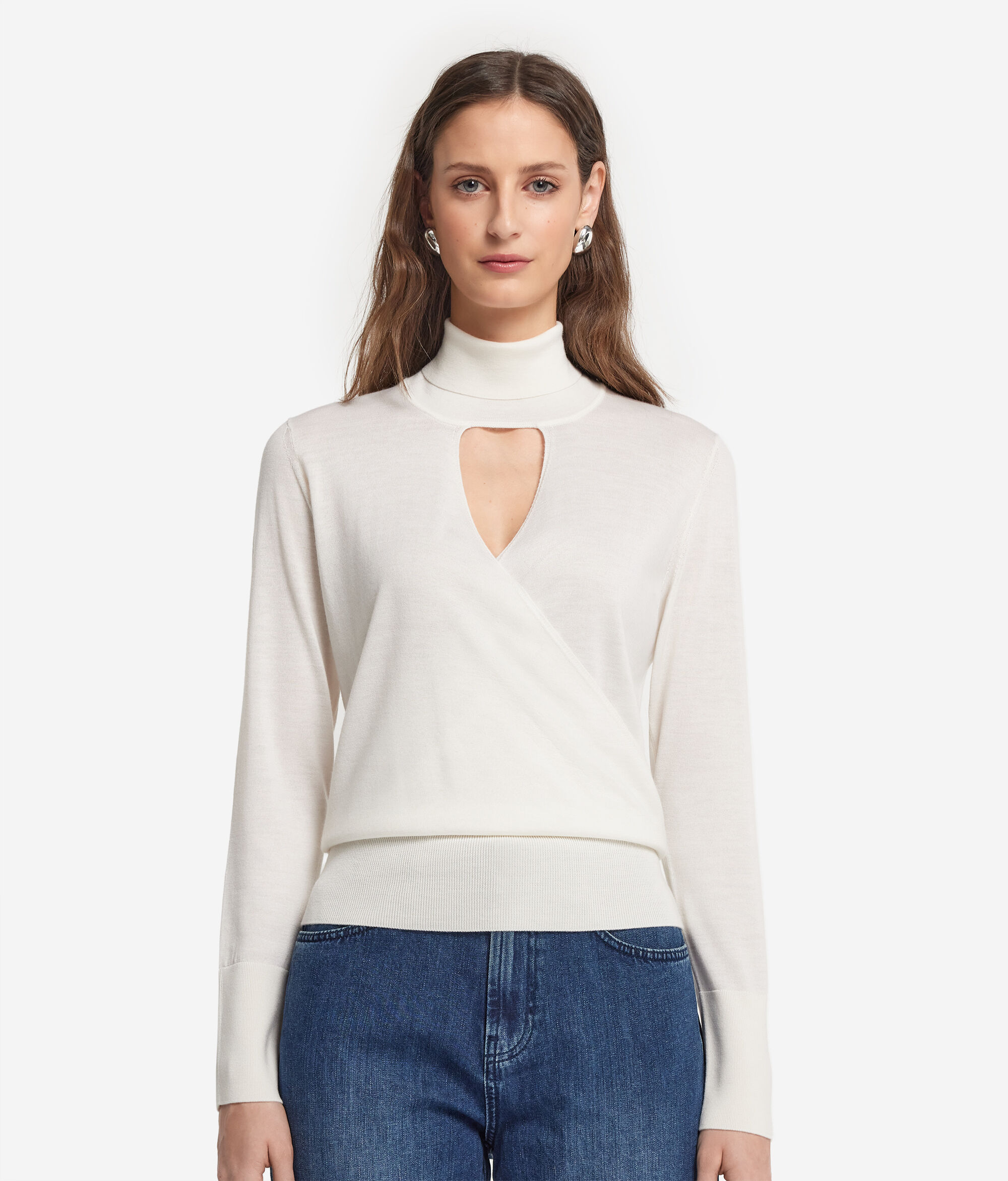 Maglia Incrociata con Collo Alto in Cashmere Ultrafine