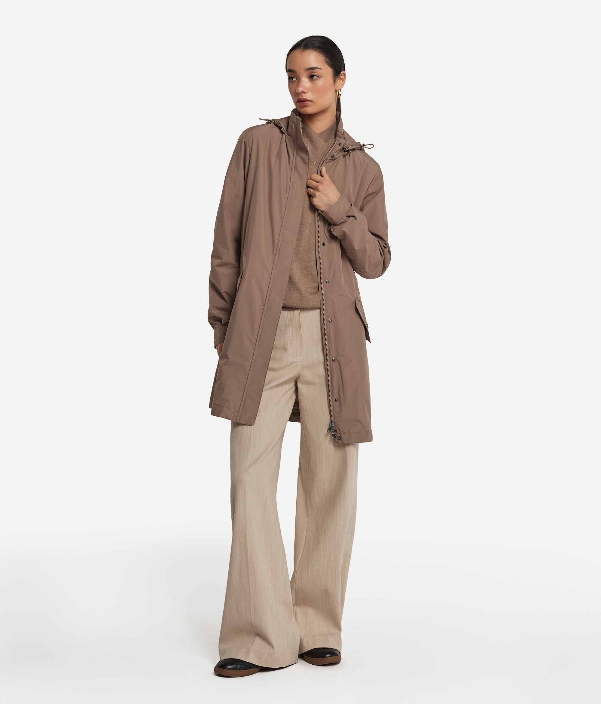 Long Technical Jacket with Drawstring