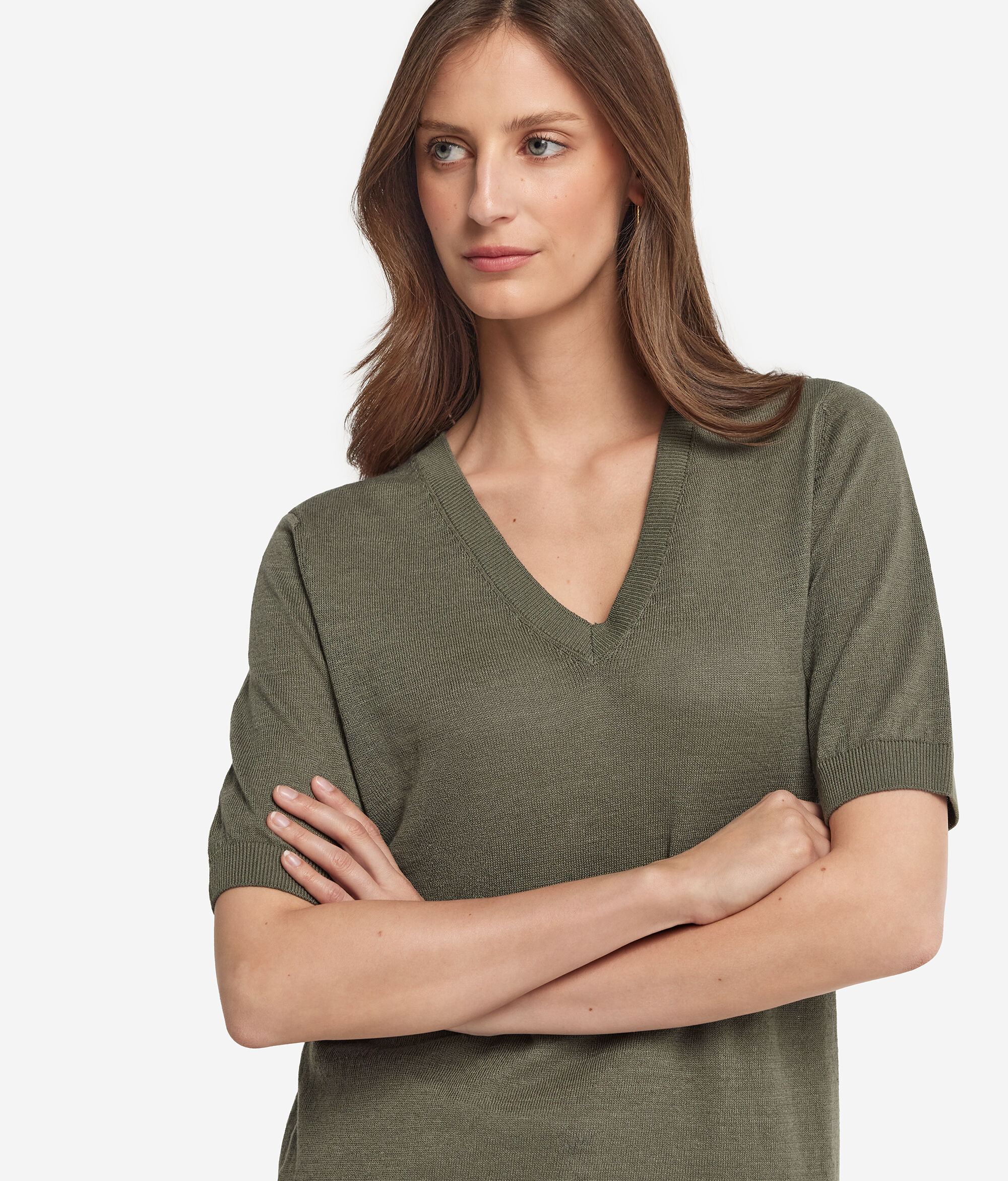 V-Neck Linen and Cotton T-Shirt