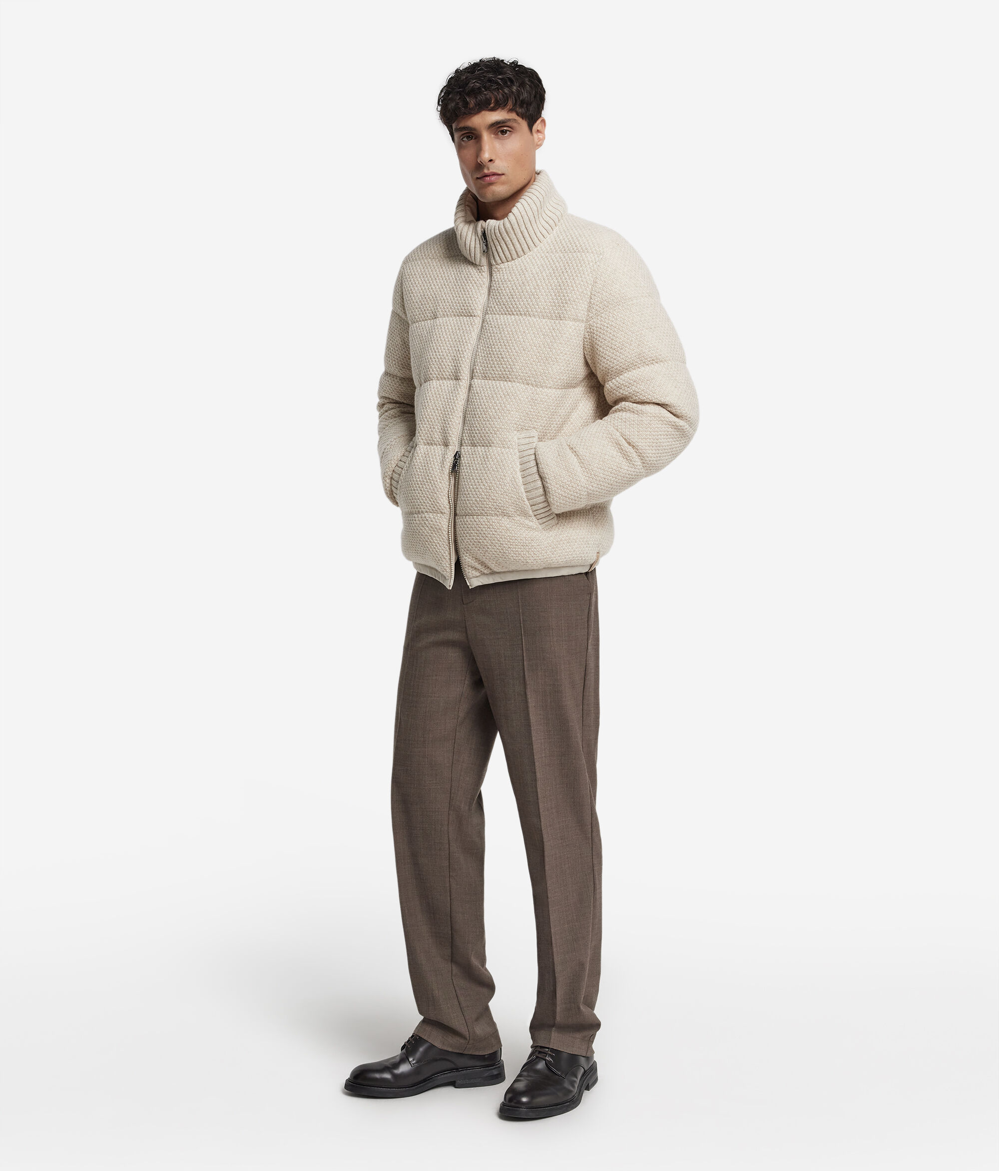 Cashmere and wool reversible short quilted jacket