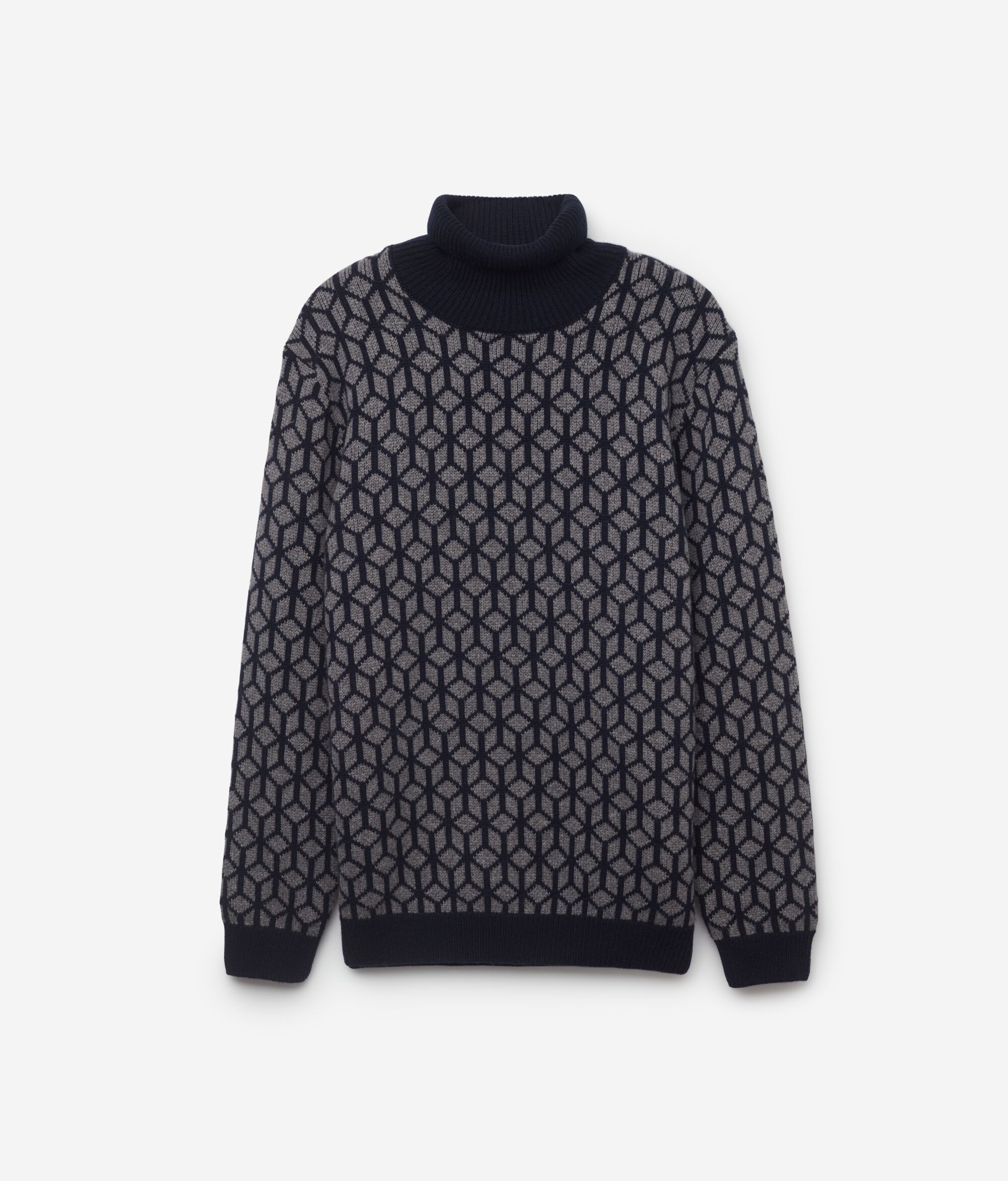 Jacquard Cashmere Turtleneck Jumper with Optical Motif