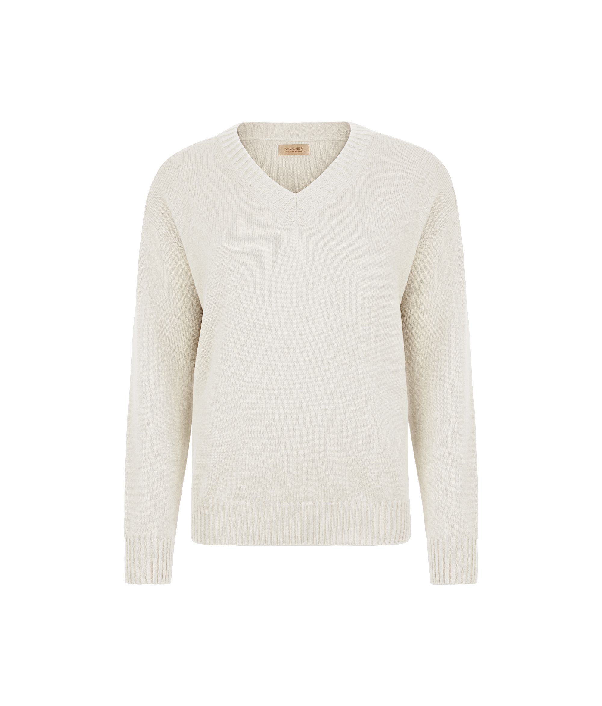 Pullover mit V-Ausschnitt und Sattelschulter aus Kaschmir Ultrasoft Colore Flockenweiß