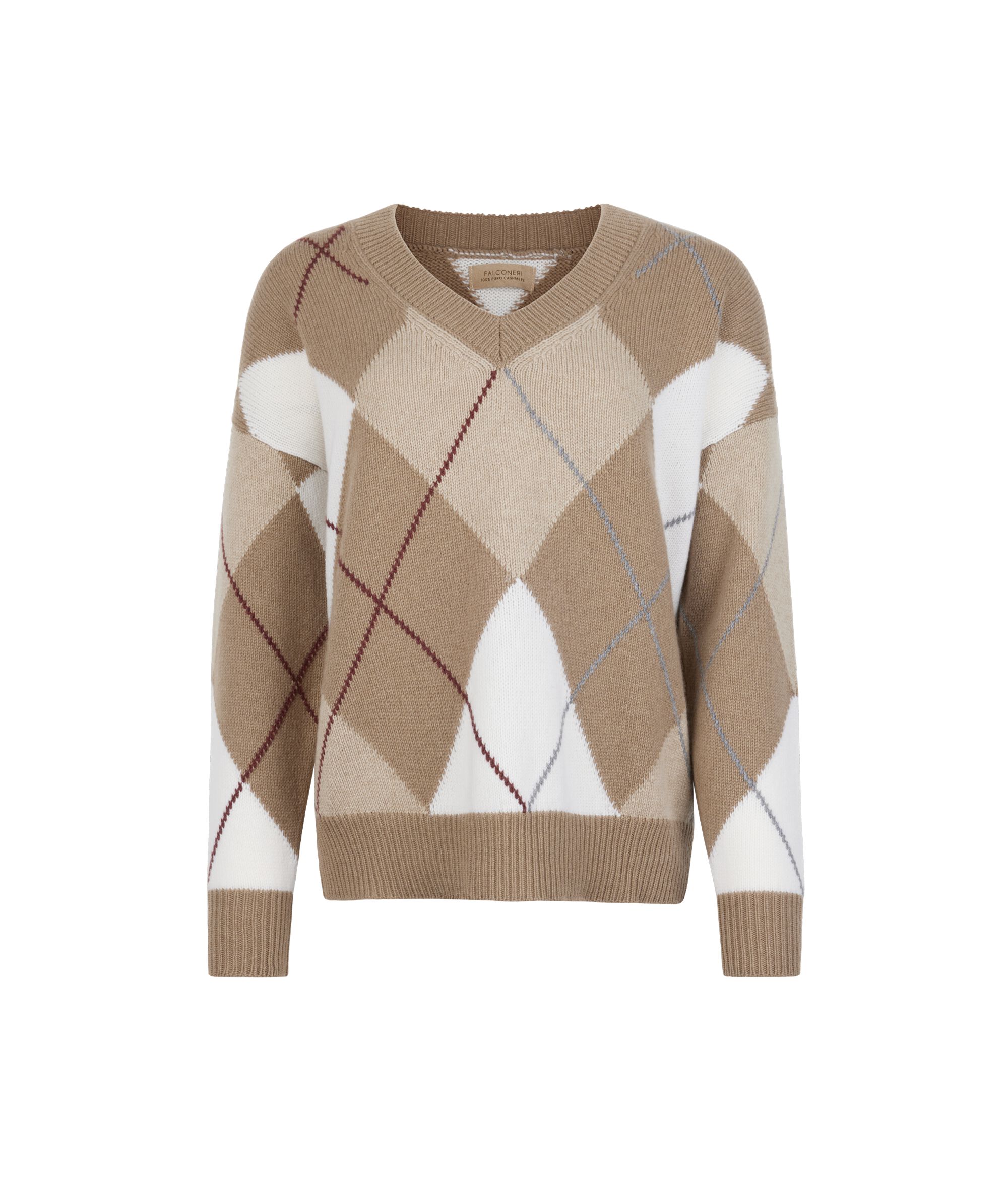 Pullover mit V-Ausschnitt und Rautenmuster aus Kaschmir Ultrasoft