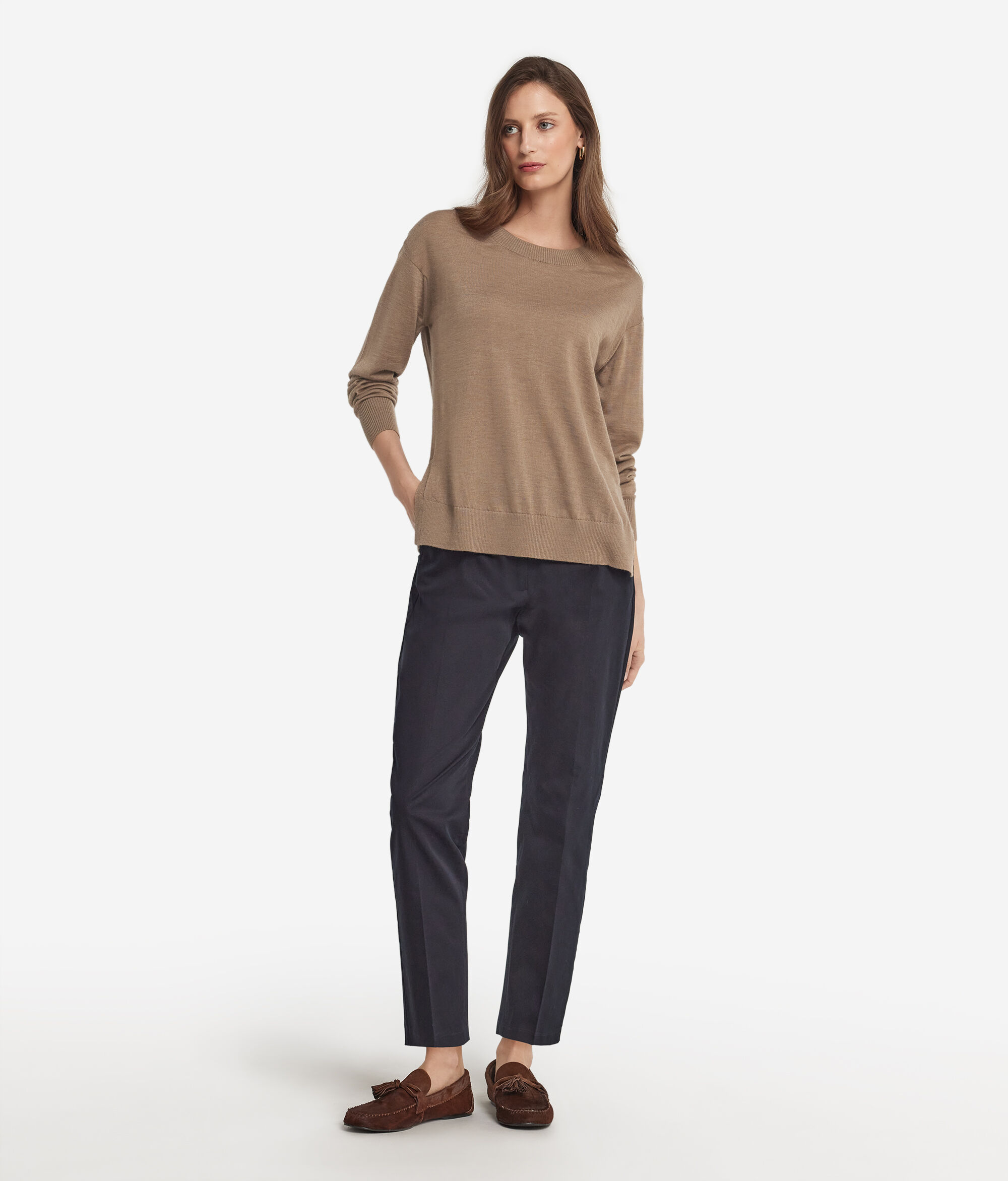 Round-Neck Cashmere Jumper with Slits