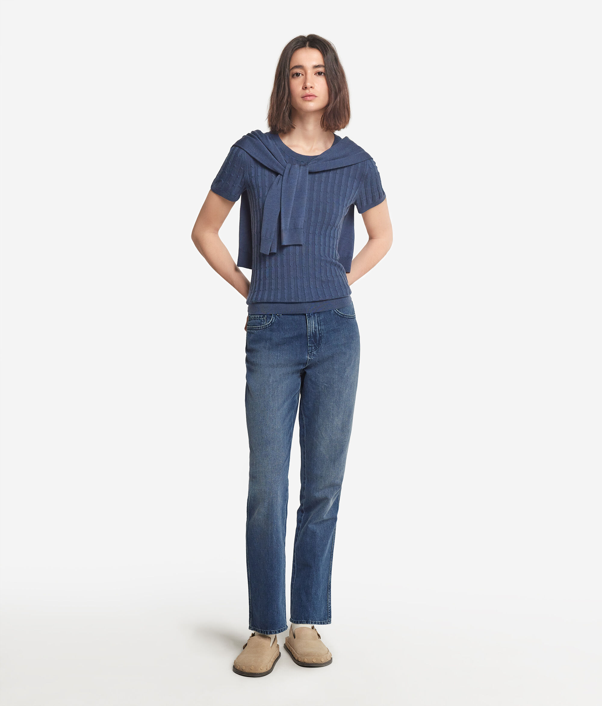 Maglia con Motivo a Treccina in Cashmere Ultrafine