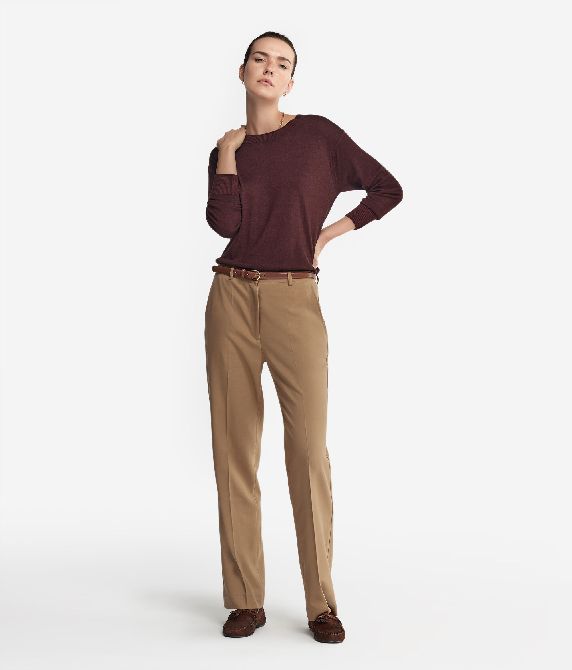 Round-Neck Cashmere Jumper with Slits