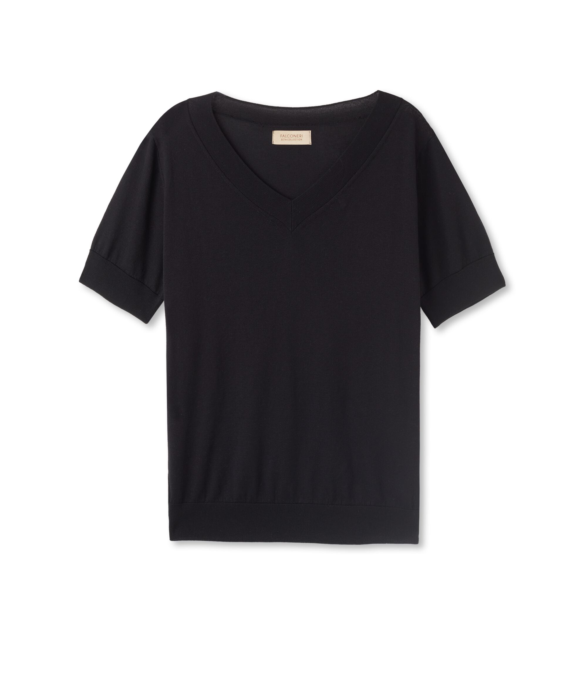 Short-Sleeved V-Neck Silk and Cotton Jumper