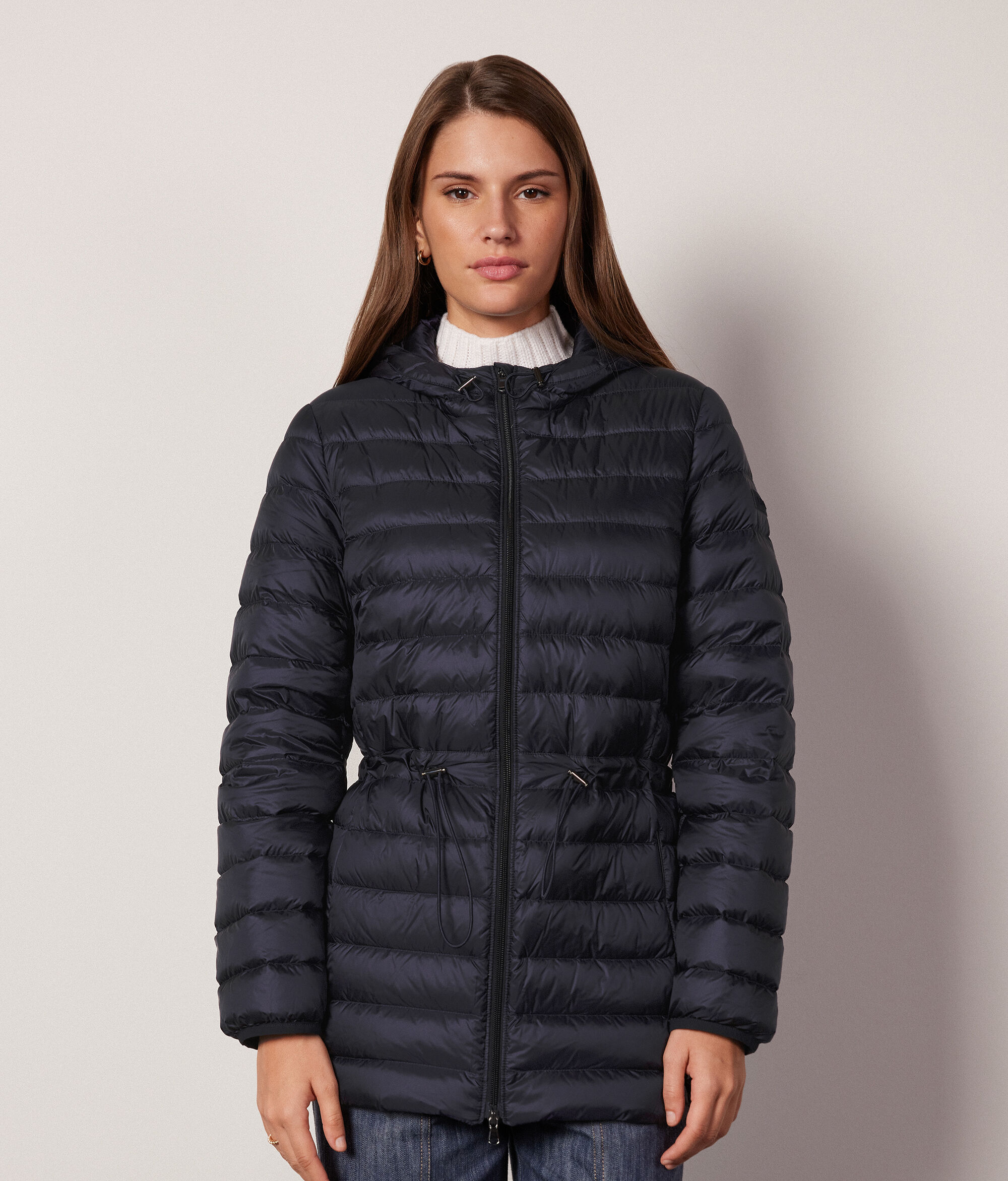 Down Jacket with Hood and Drawstring