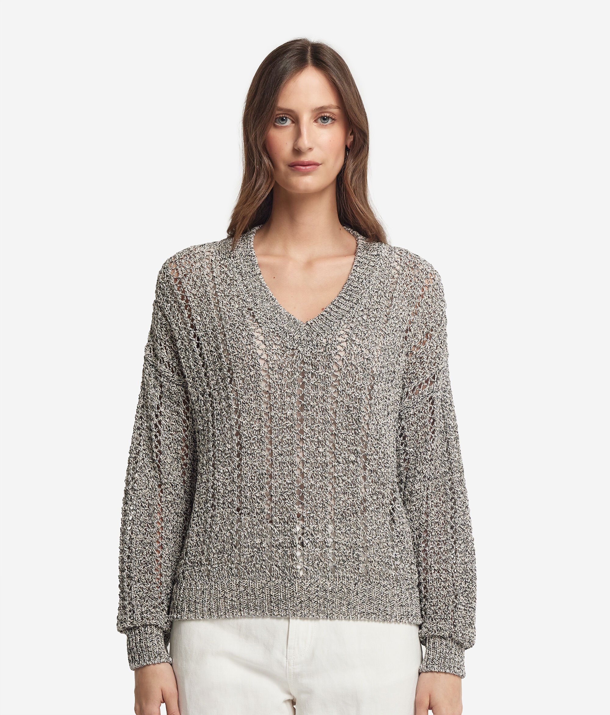 Pullover mit Lochmuster und Pailletten