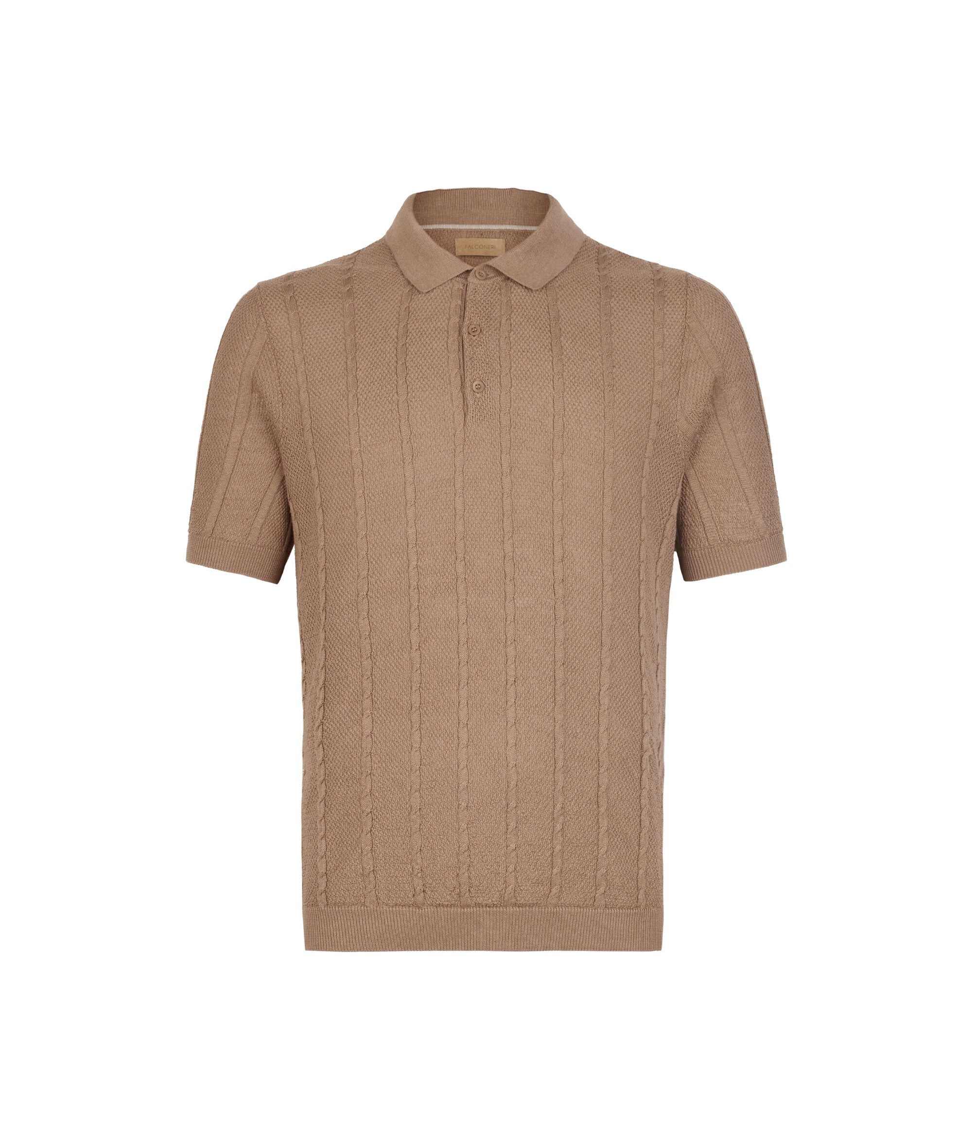 Short-Sleeved Cable-Knit Knot-Stitch Polo Shirt_9236