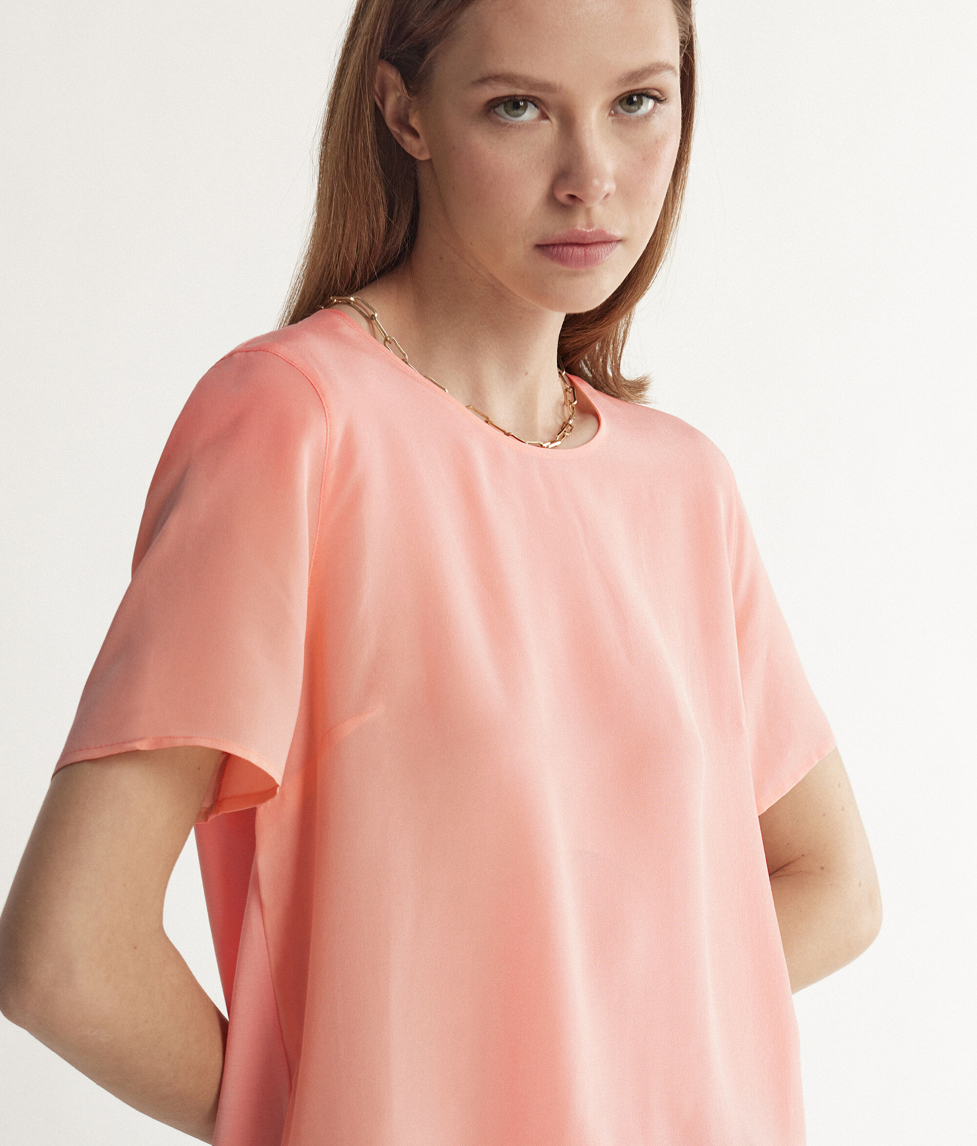 Round-Neck Silk T-Shirt
