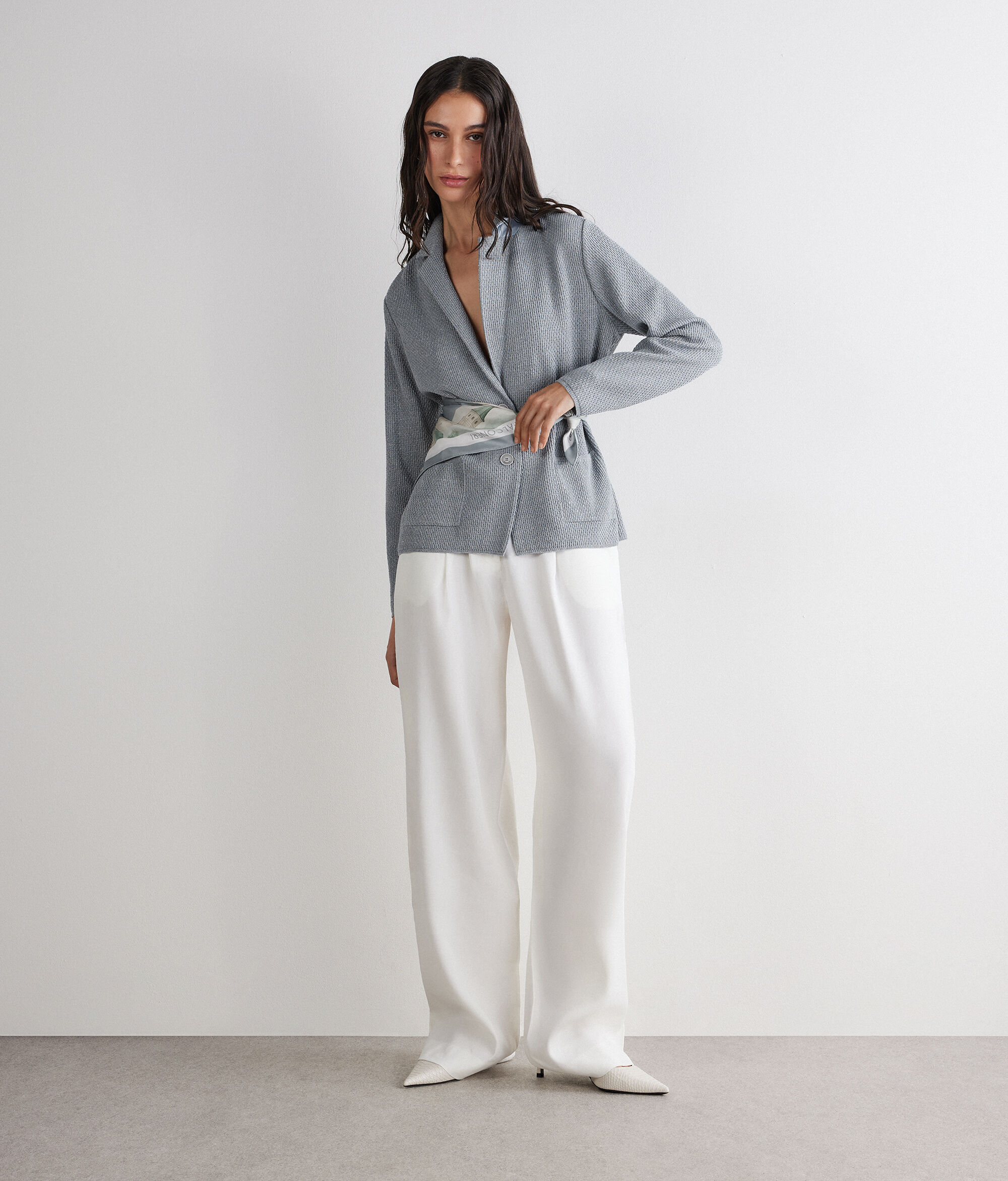 Mouliné knit jacket in cotton and linen