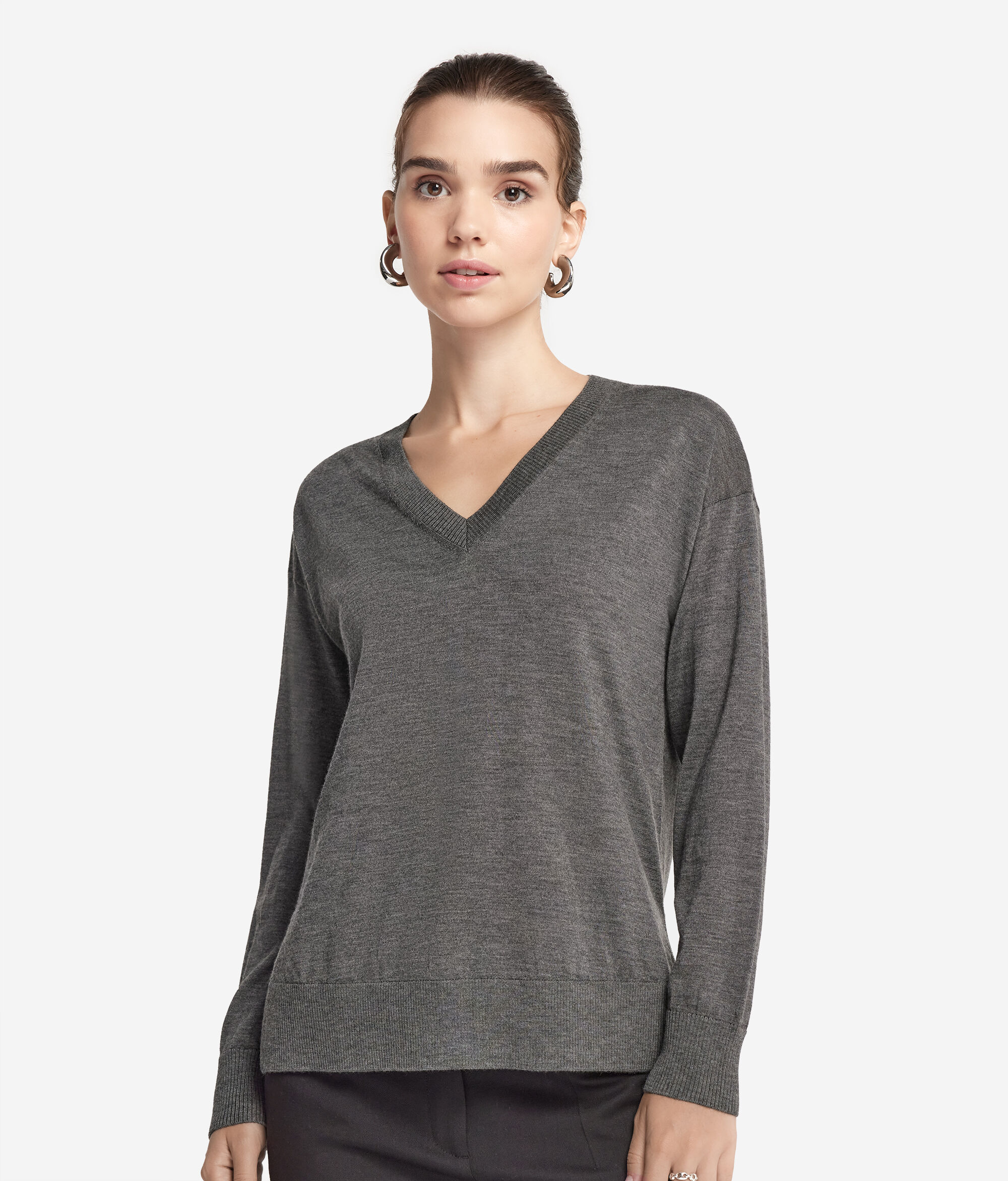 V-Neck Cashmere Jumper with Slits