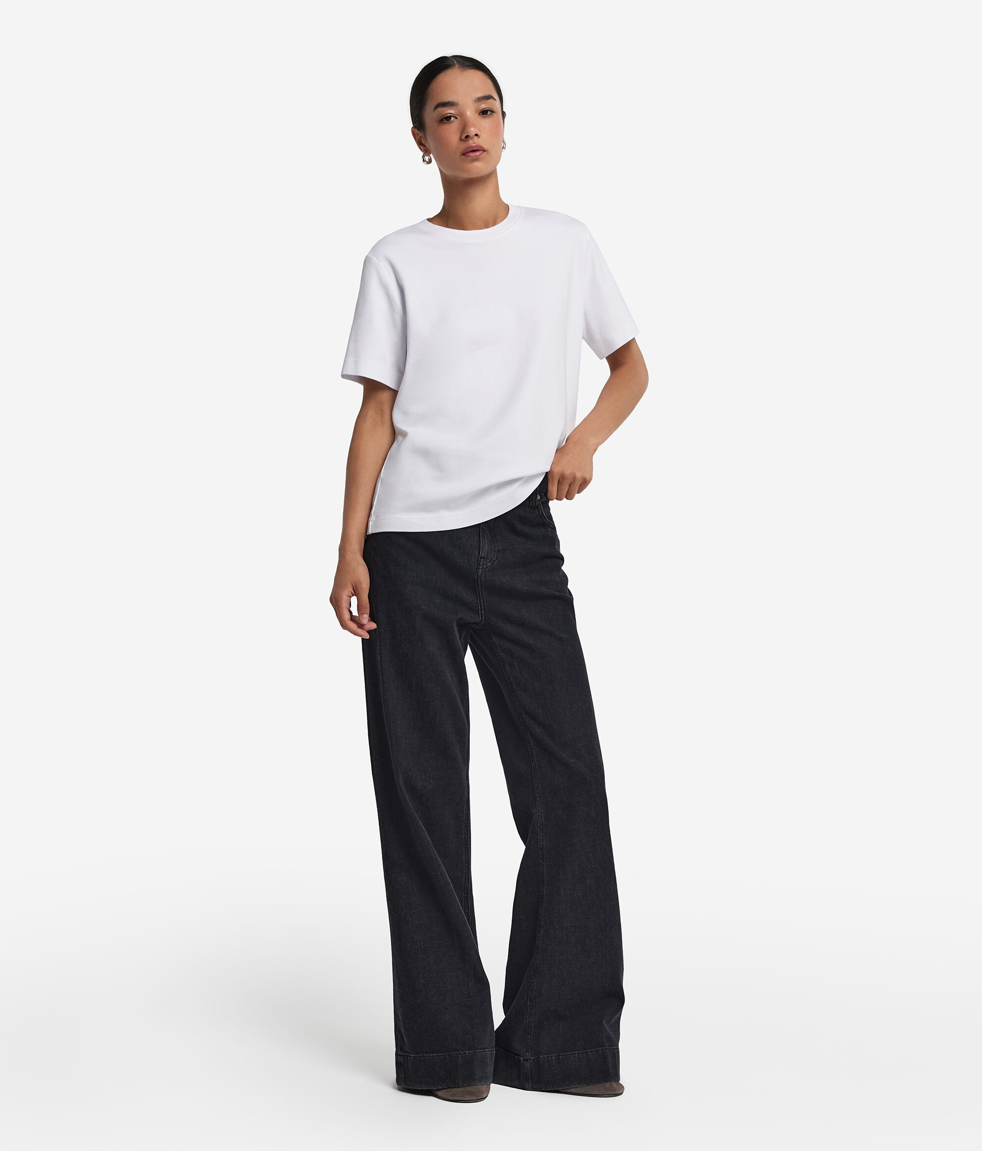 Flare-Hose aus Denim mit Kaschmir