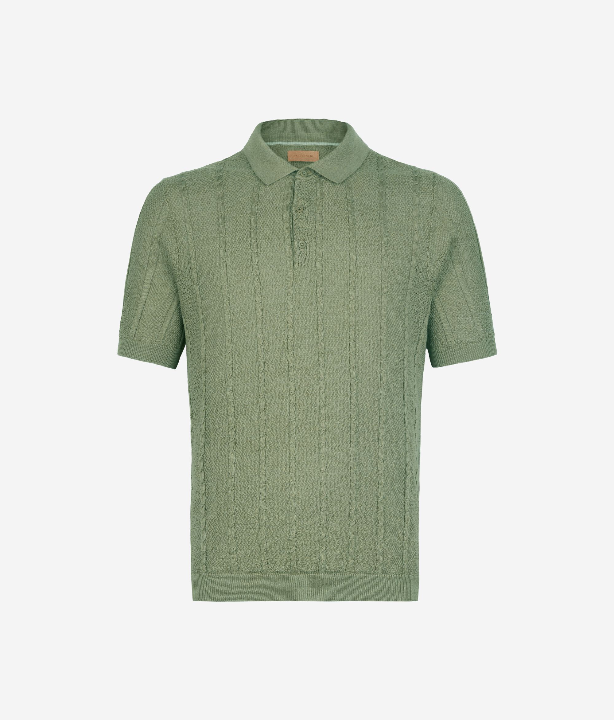 Short-Sleeved Cable-Knit Knot-Stitch Polo Shirt