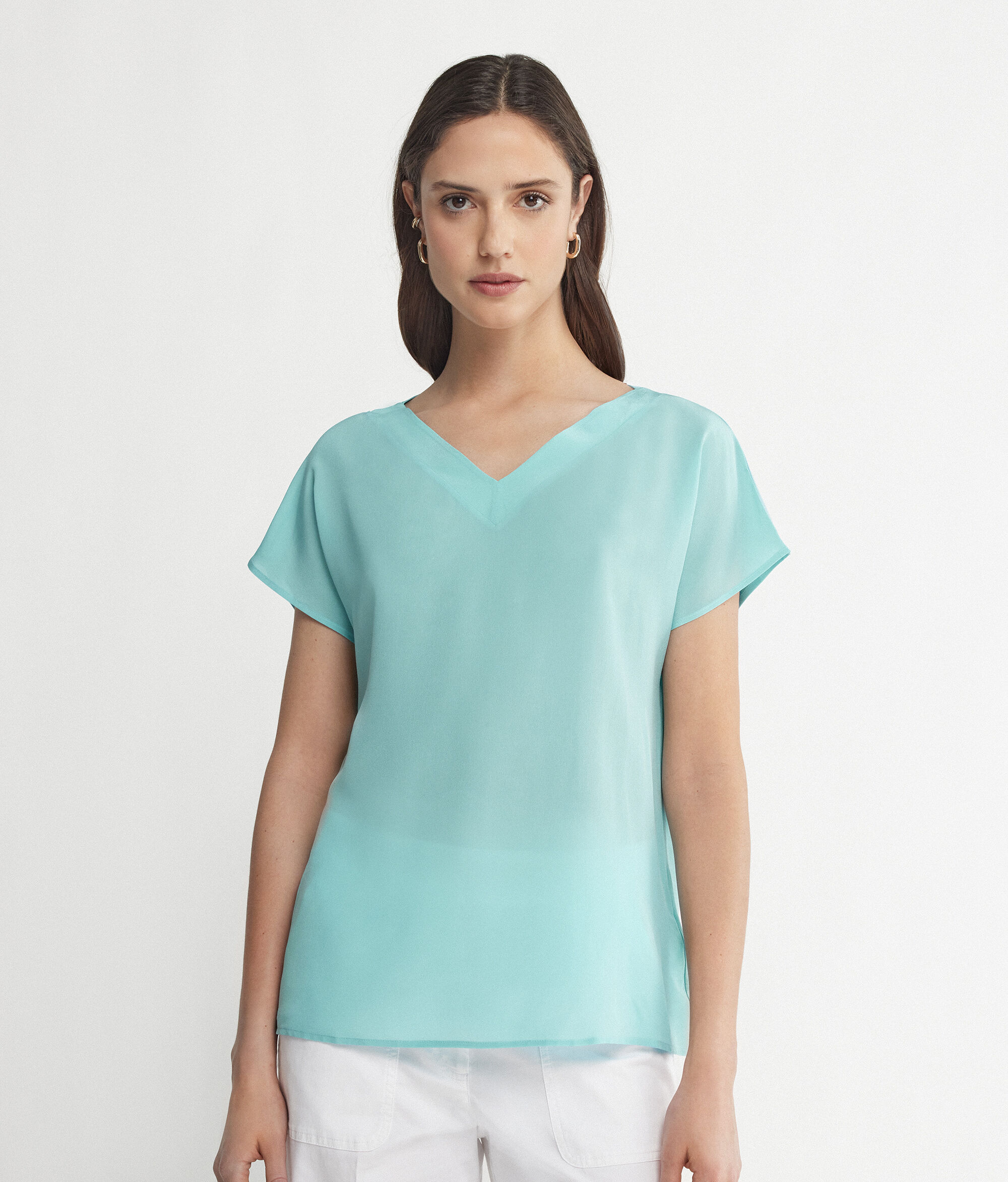 Silk V-Neck Kimono T-Shirt