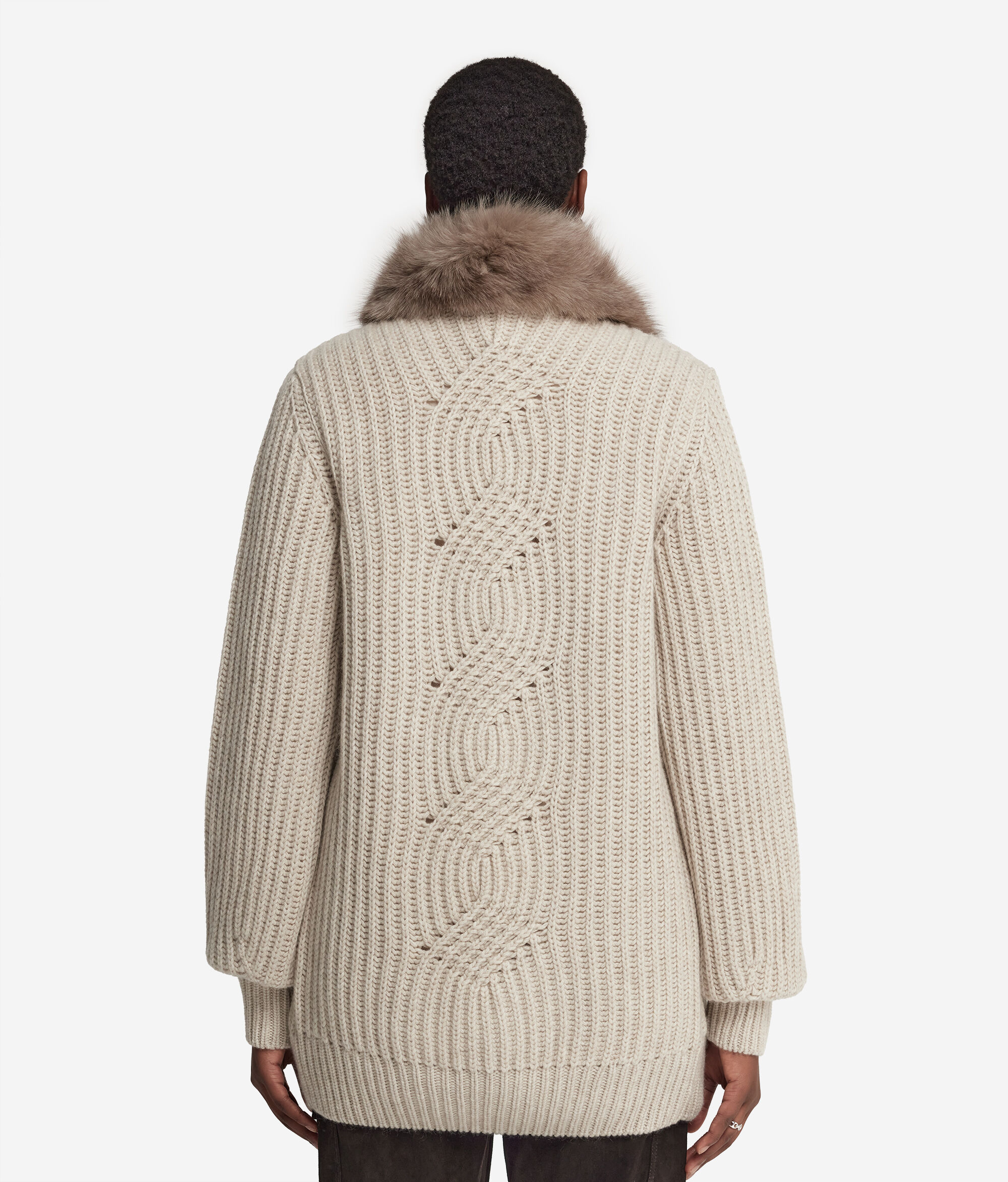 Cappotto a Coste in Cashmere e Pelliccia