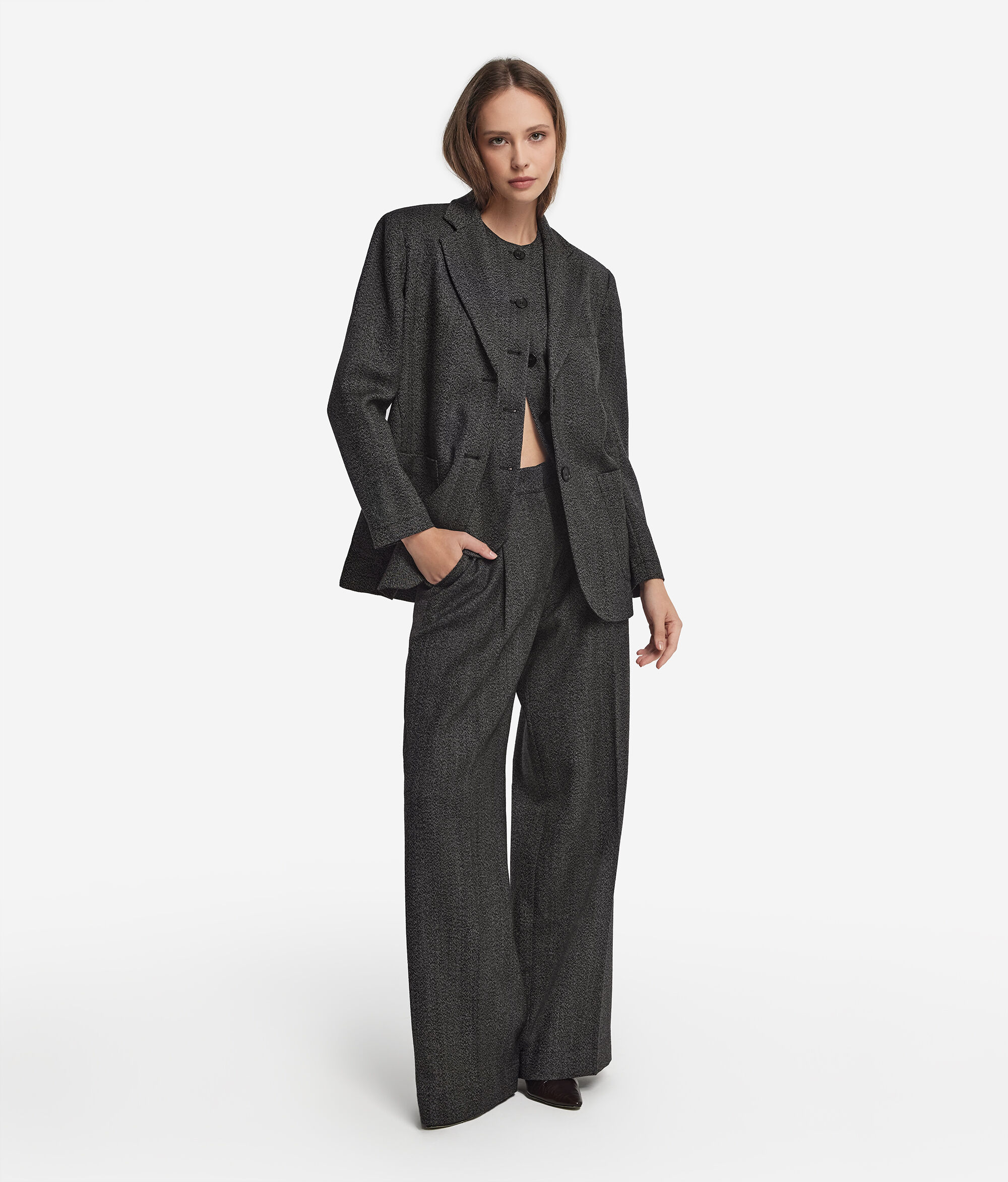 Oversize-Blazer aus Wolle mit Fischgrätmuster