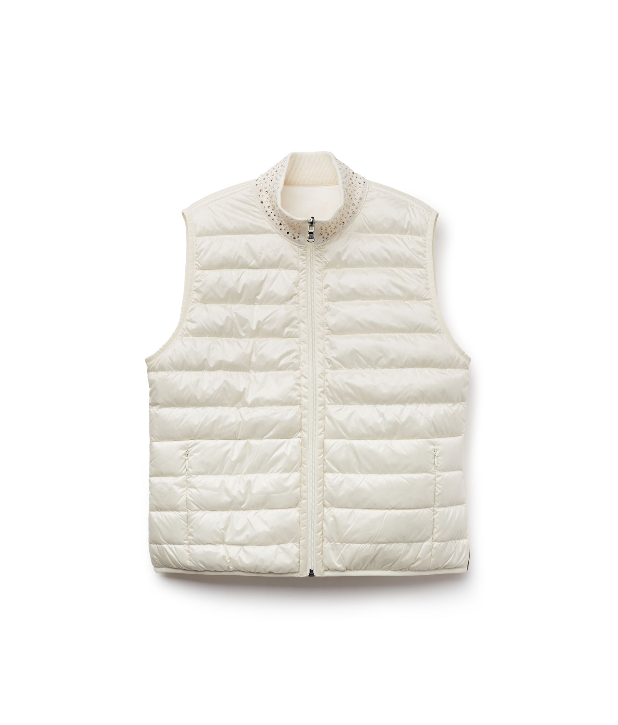 Ultrafine Cashmere Reversible Down Vest with Rhinestones_8005