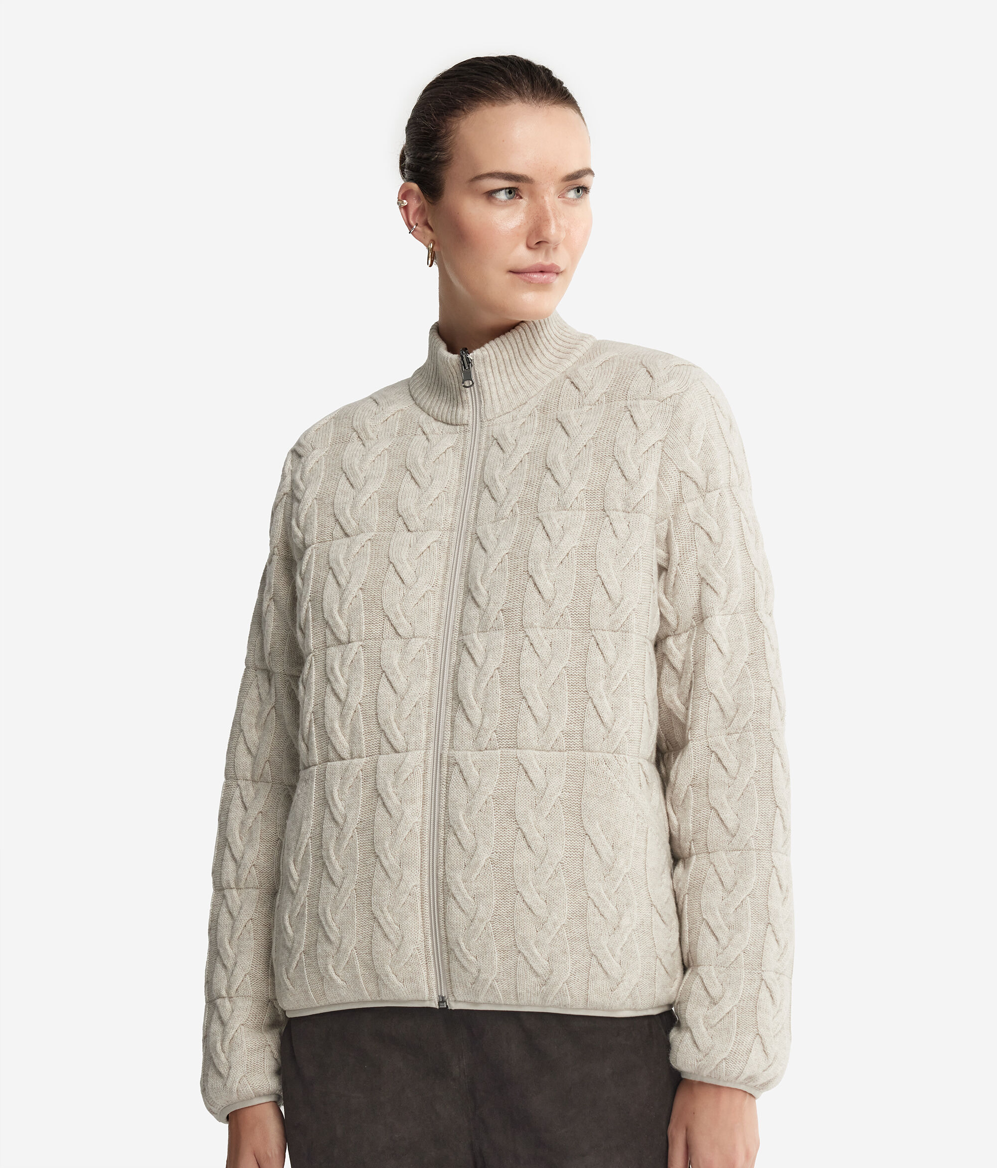 Cashmere Reversible Down Jacket with Cable Pattern