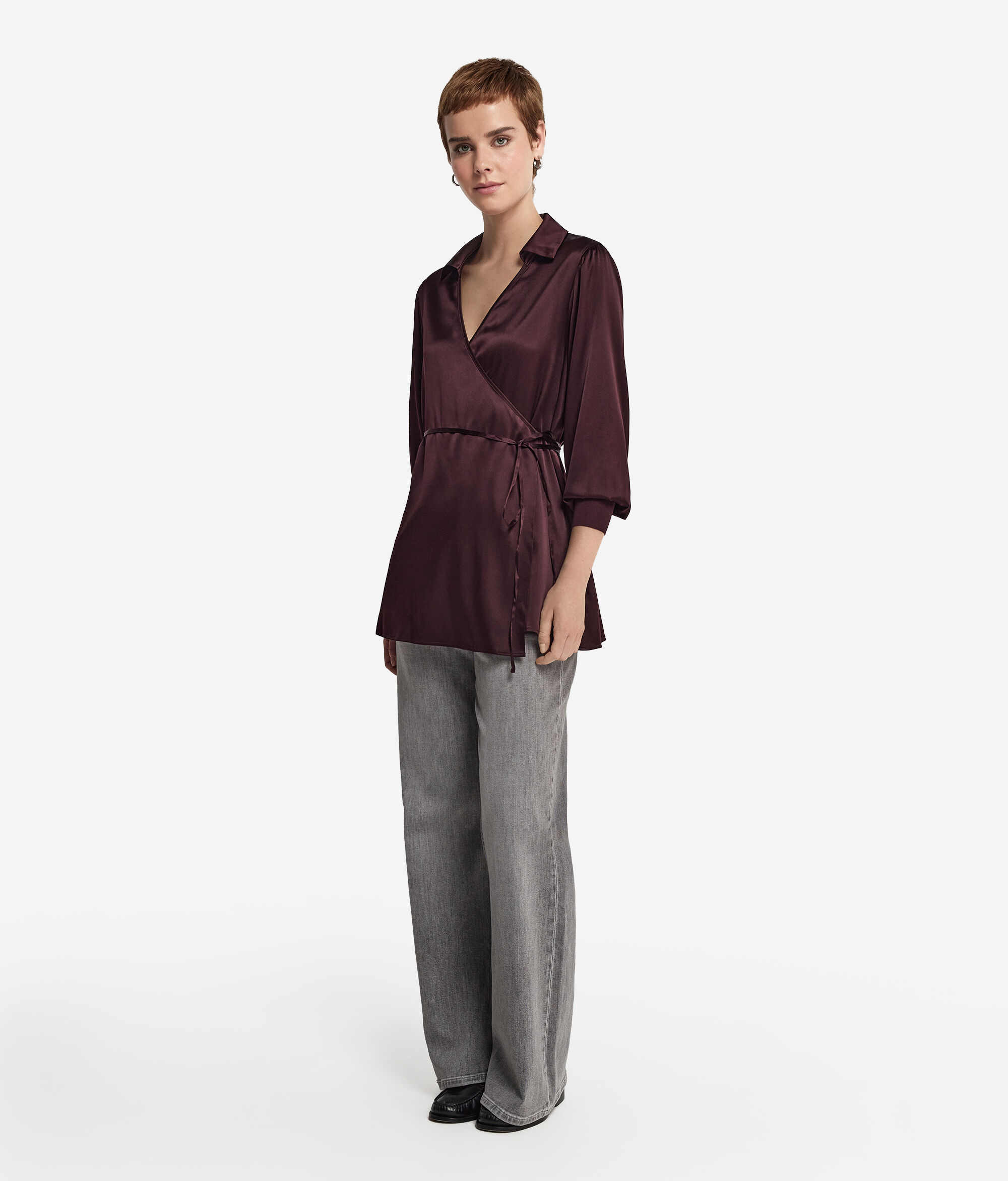 Silk Satin Shirt with Jersey Cuffs
