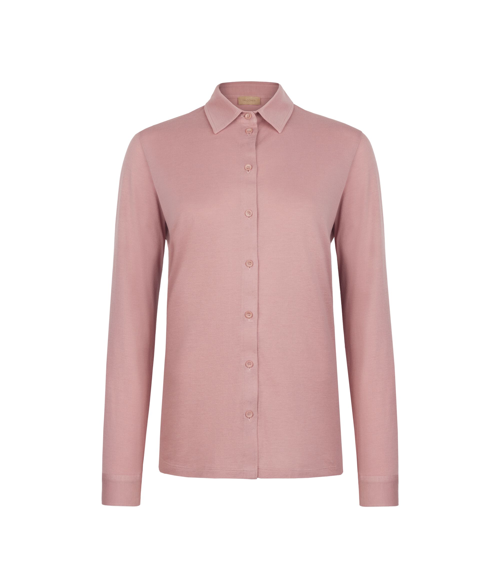 Long-Sleeved Shirt in Cotton and Silk Piqué