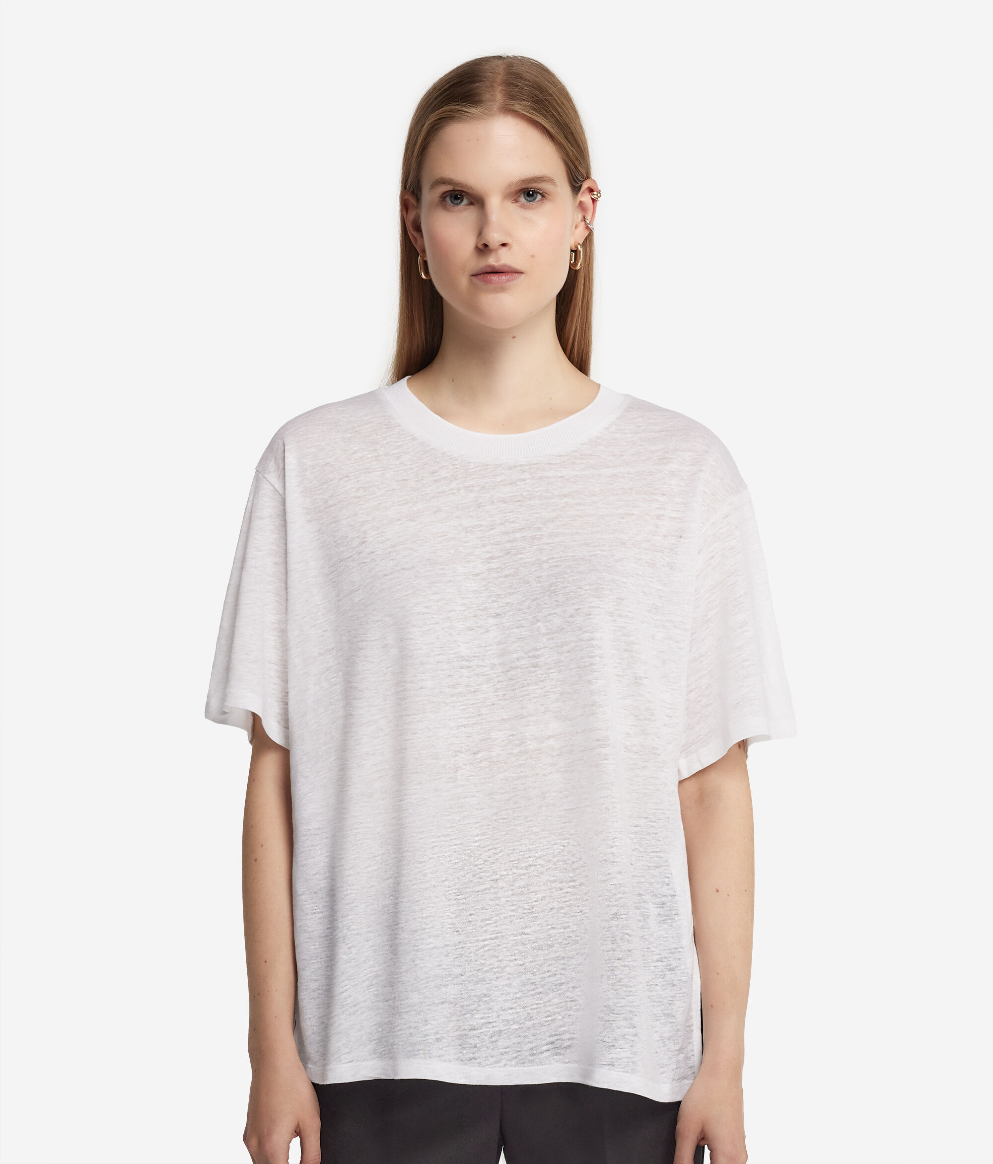 Crew-Neck Linen T-shirt with Knitted Trim