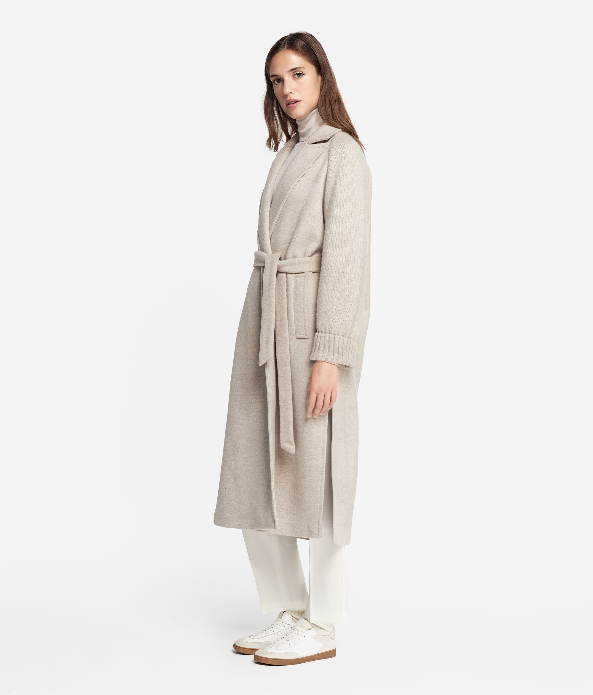 Cashmere Coat with Jersey Sleeves