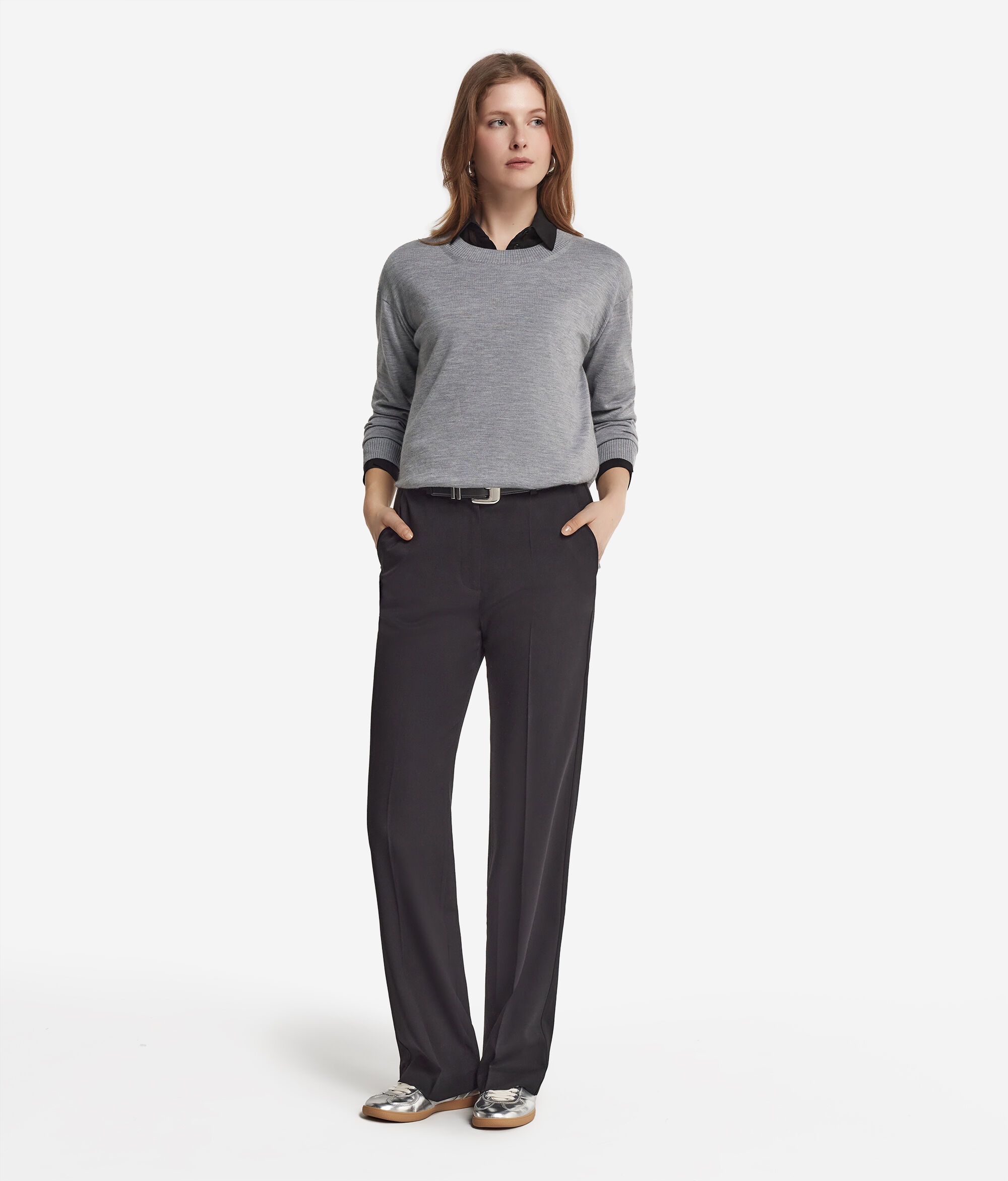 Round-Neck Cashmere Jumper with Slits