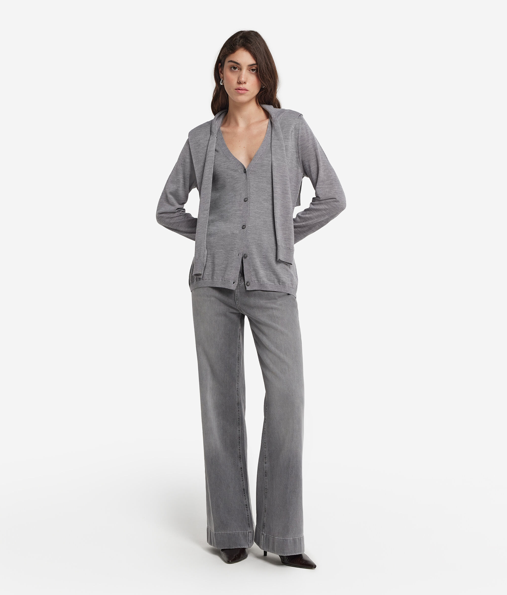 Pantalone flare in denim e cashmere