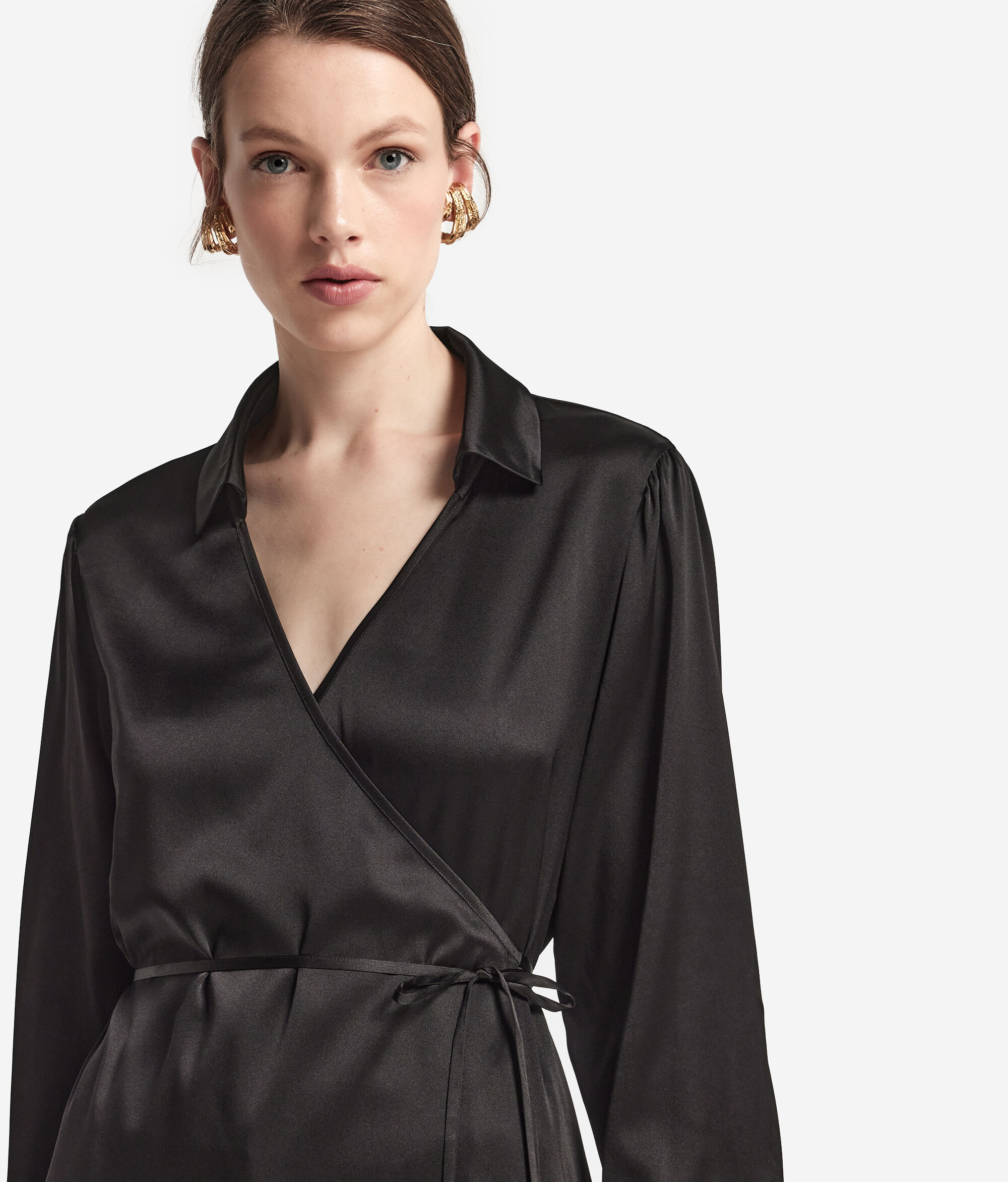 Silk Satin Shirt with Jersey Cuffs