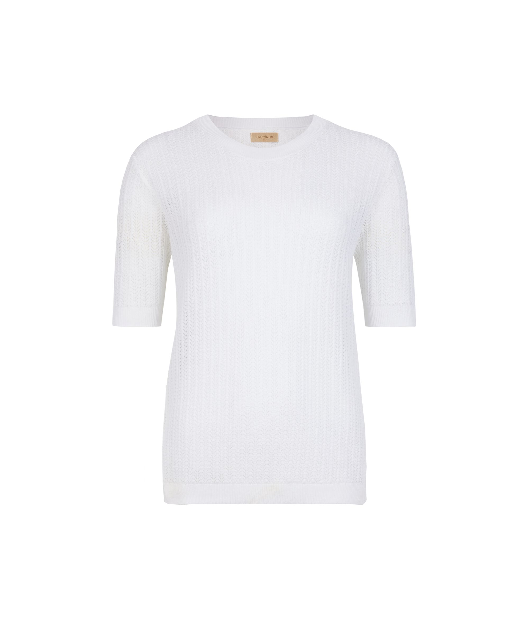 Rundhals-T-Shirt mit geripptem Lochmuster aus Baumwolle