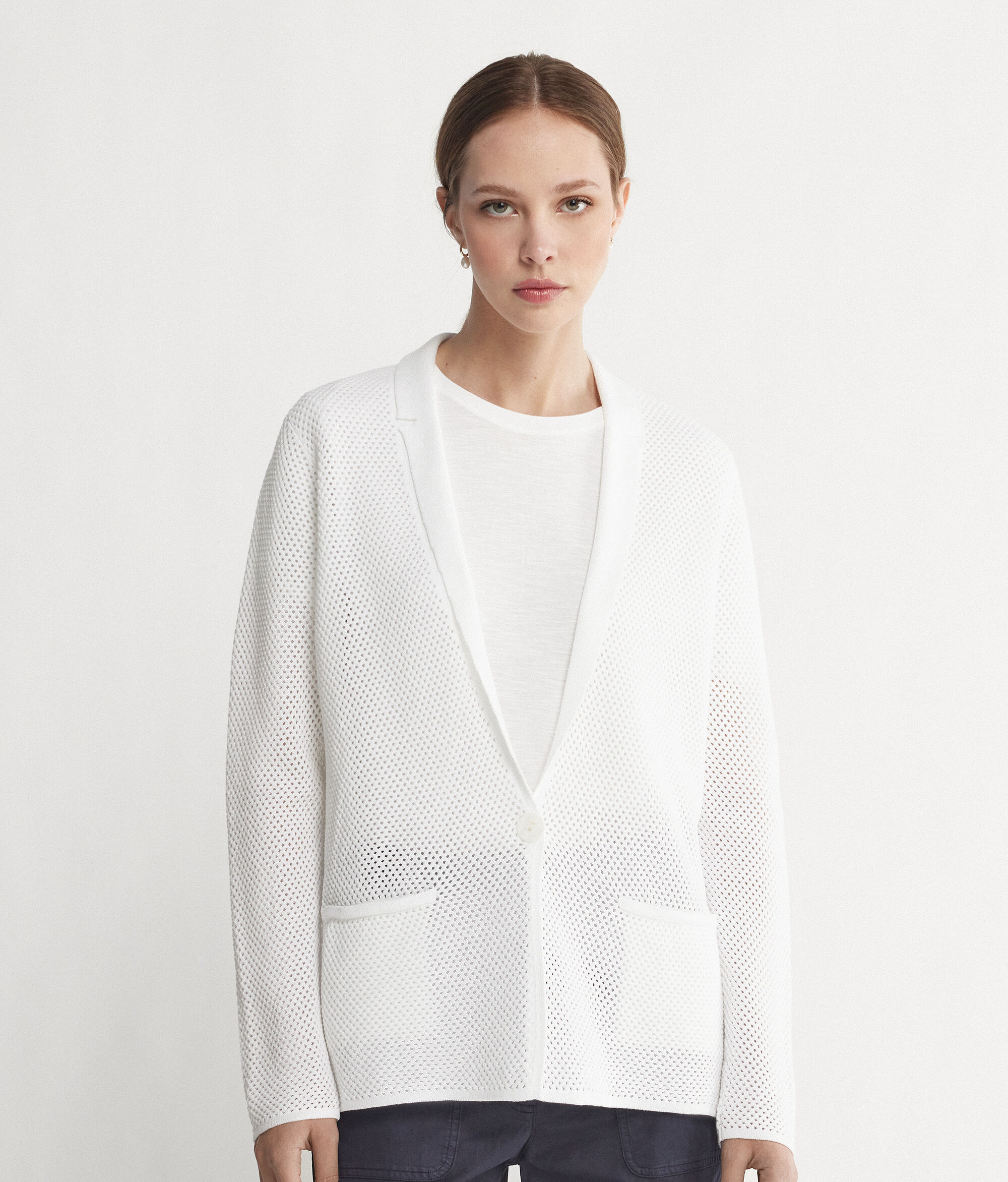 Two-Tone Crochet-Knit Jacket