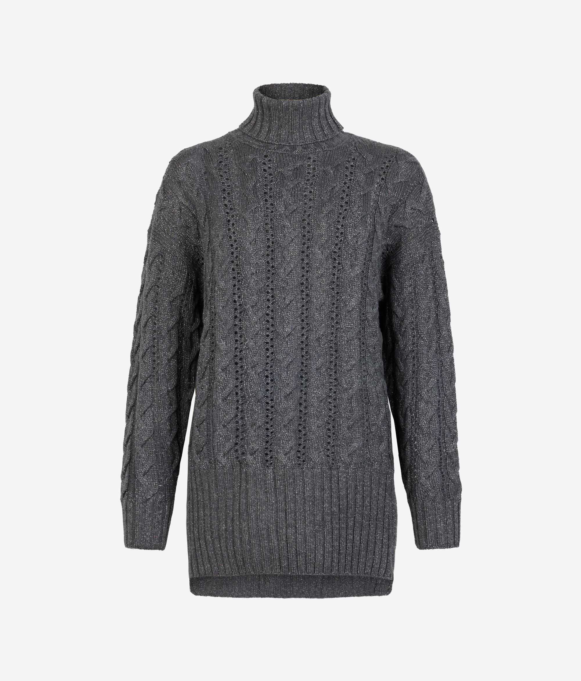 Cable knit lurex wool turtleneck