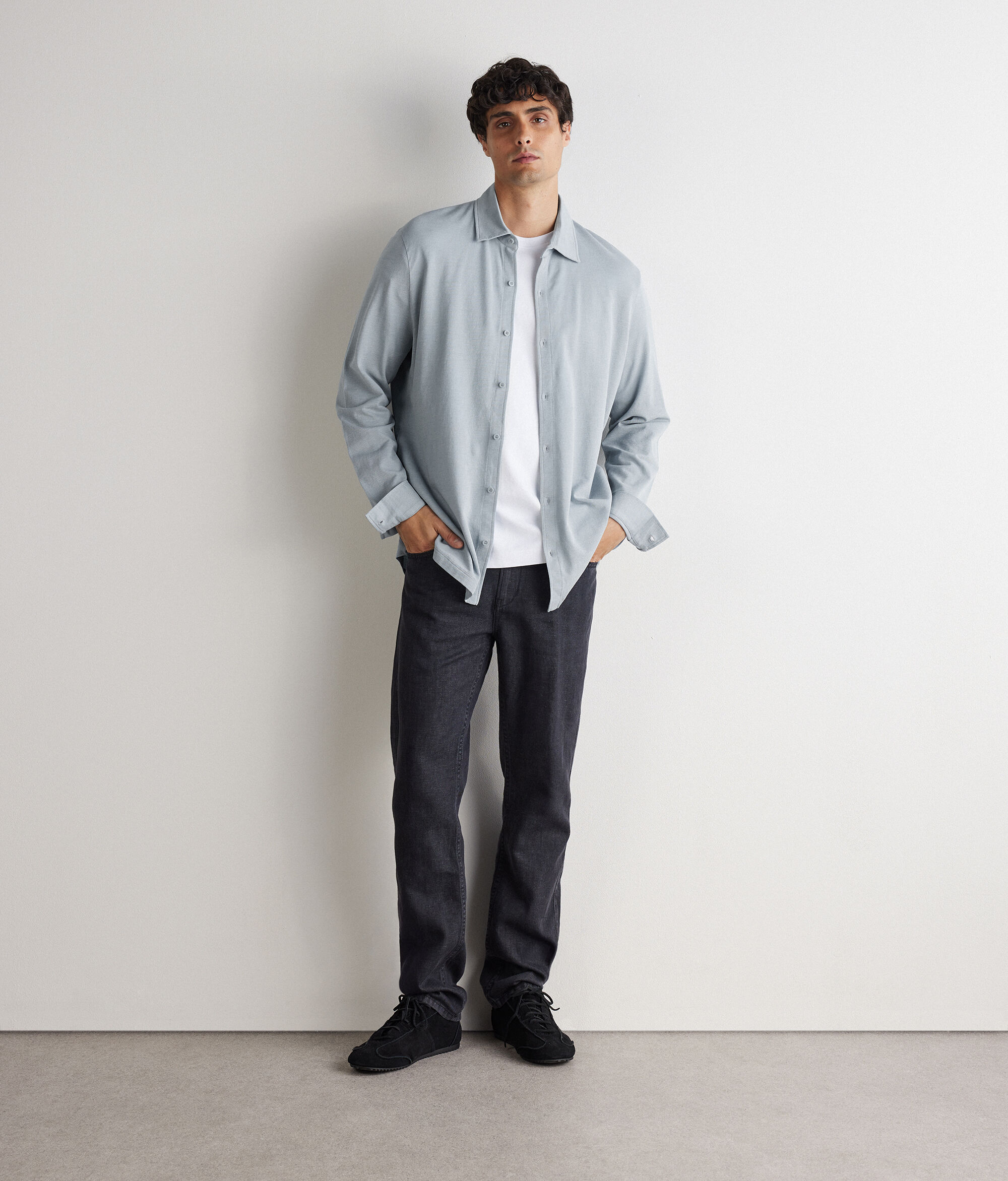 Pamuklu İpek Pike Uzun Kollu Gömlek