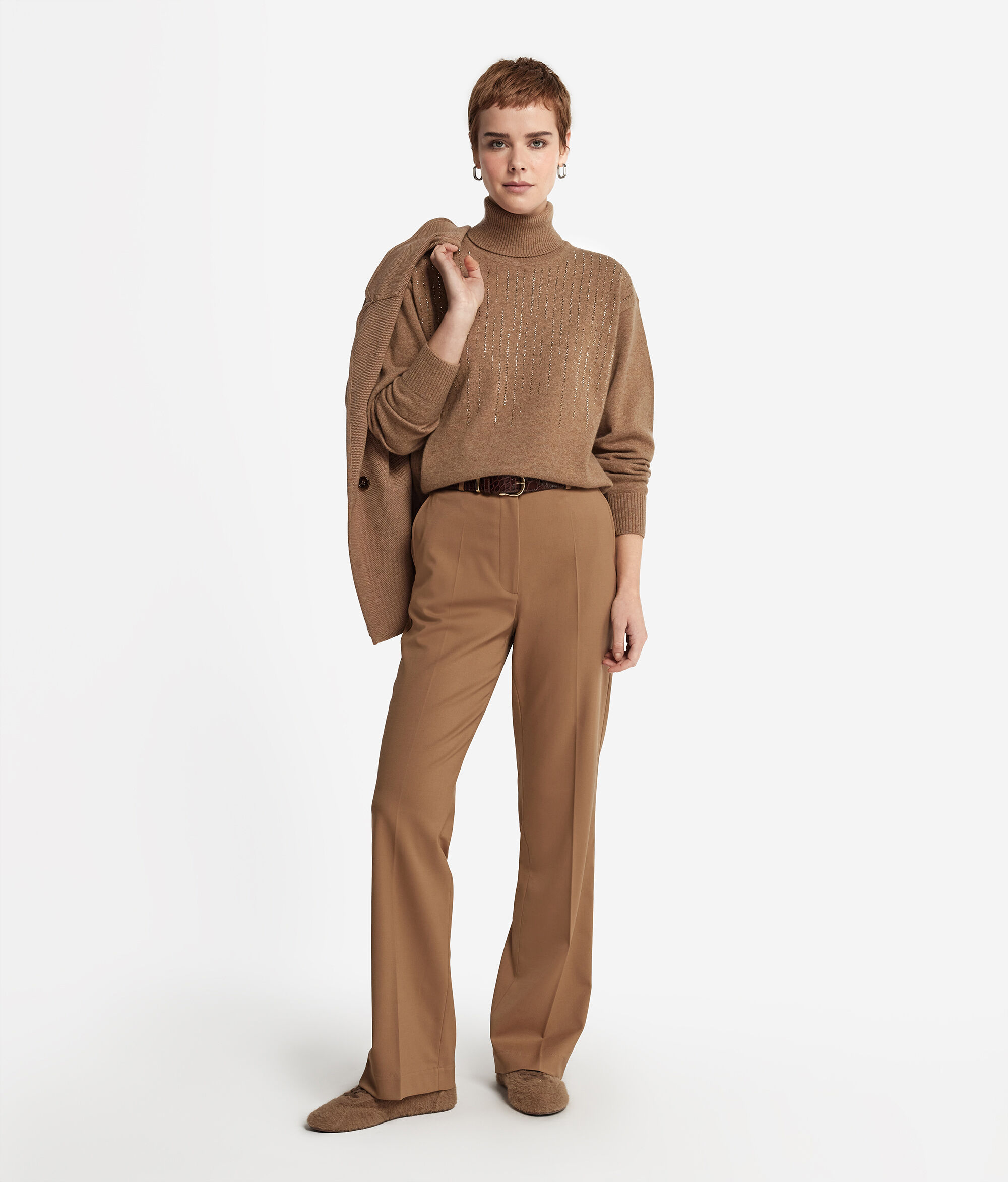 Pull à col roulé et strass en cachemire