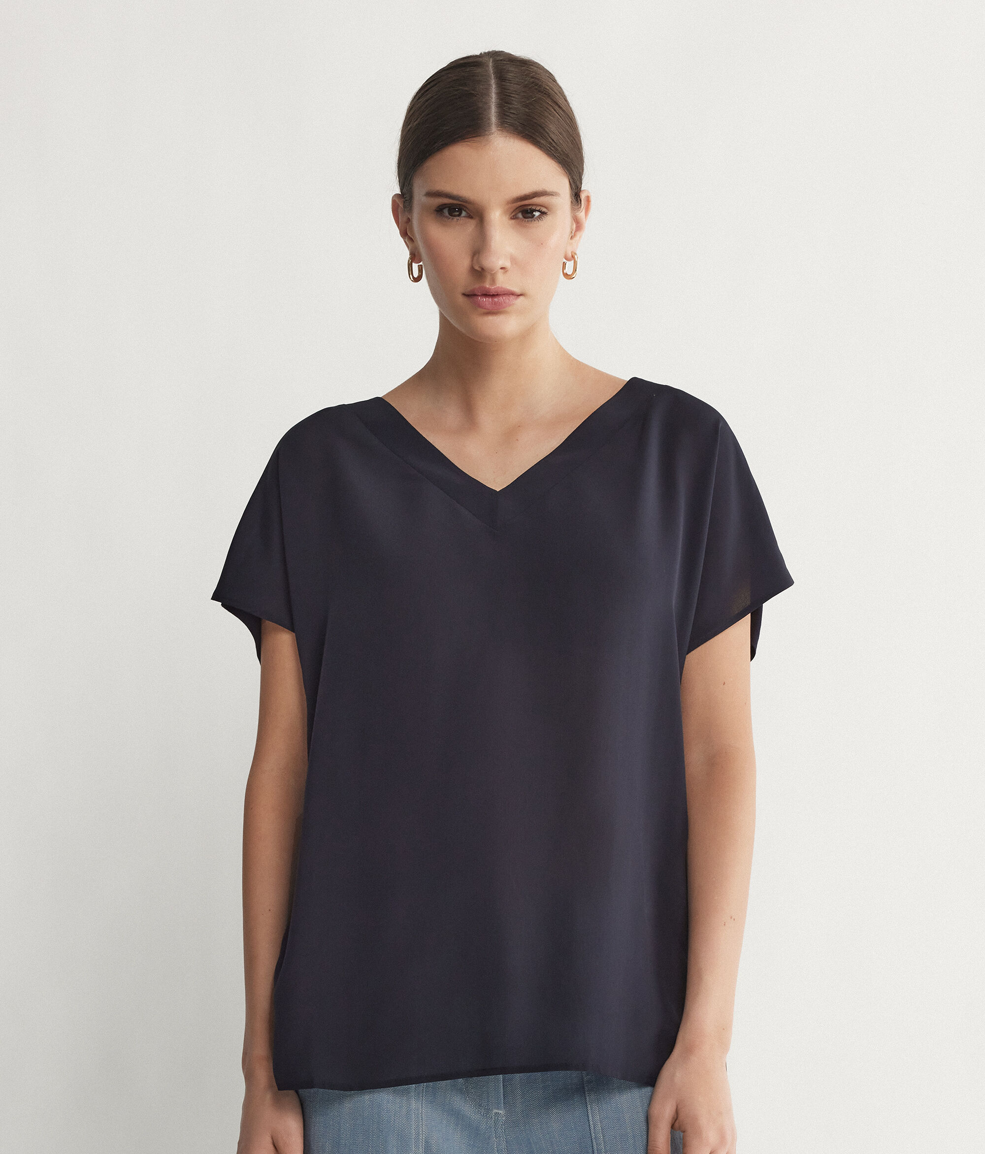Silk V-Neck Kimono T-Shirt