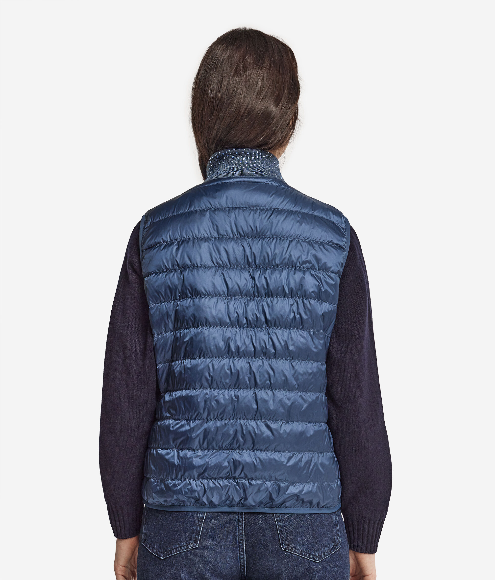 Ultrafine Cashmere Reversible Down Vest with Rhinestones