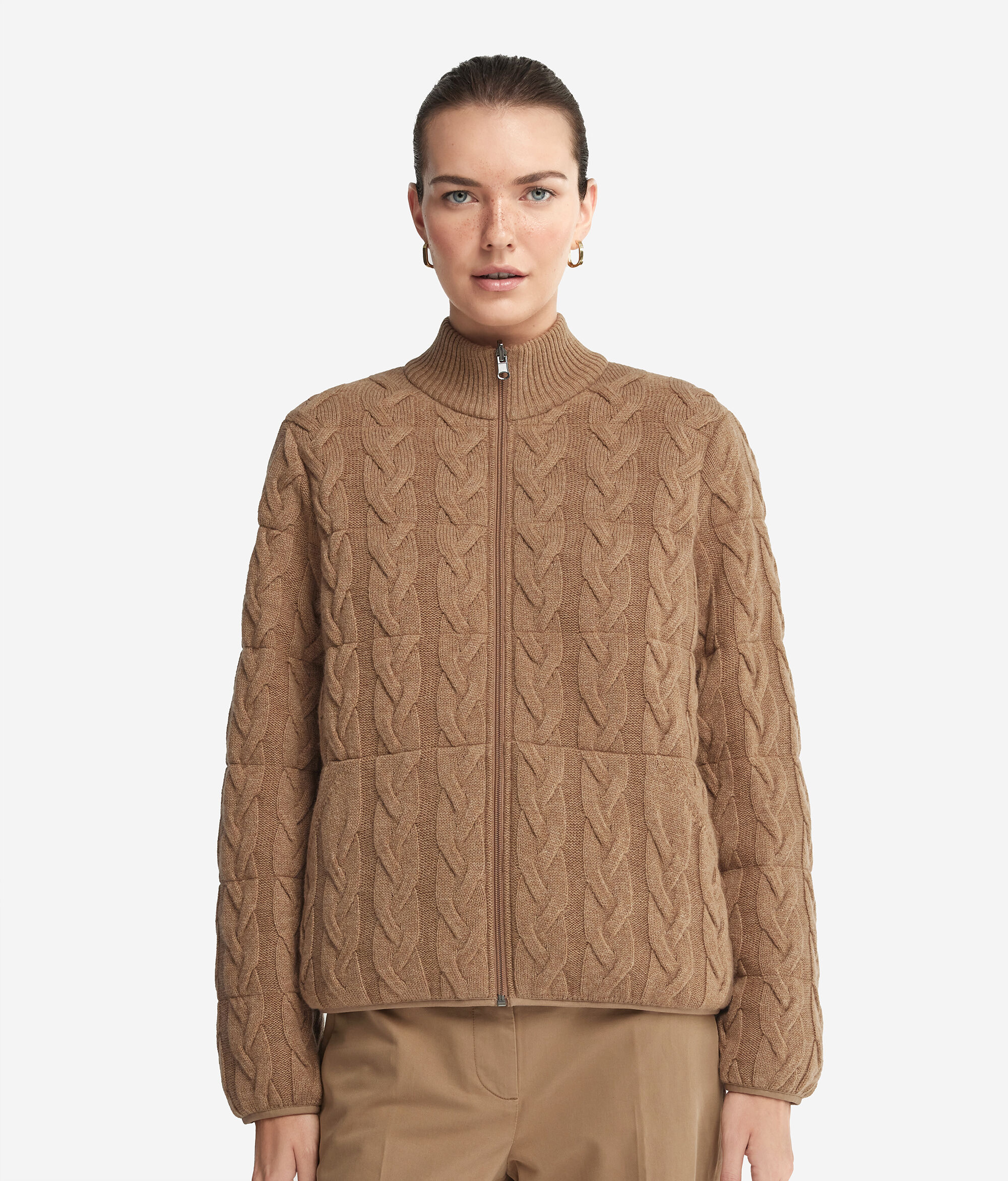 Cashmere Reversible Down Jacket with Cable Pattern